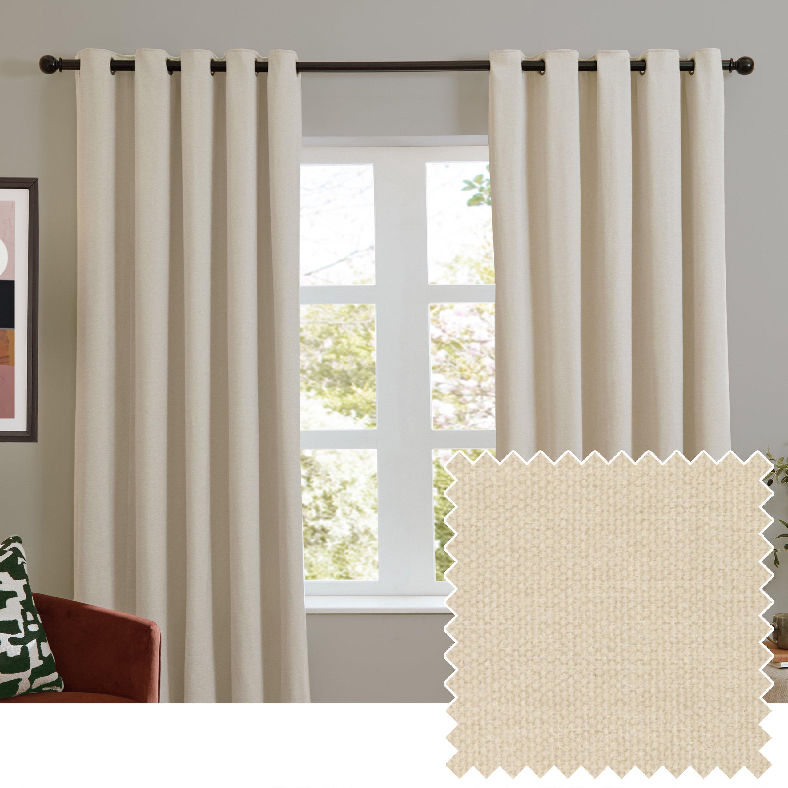 Ecru - Furn - Soft Chenille Blackout Eyelet Curtains - 2