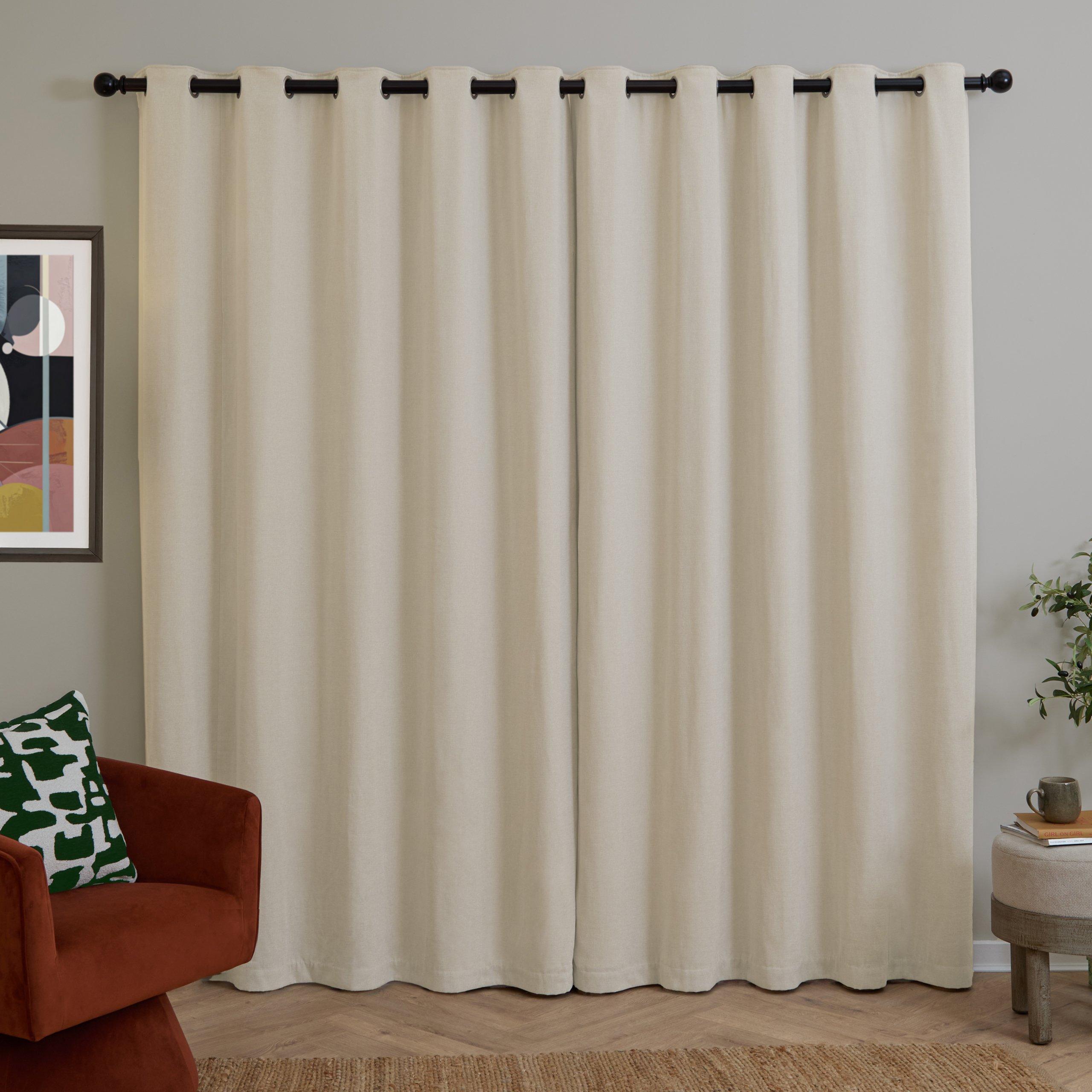 Ecru - Furn - Soft Chenille Blackout Eyelet Curtains - 4