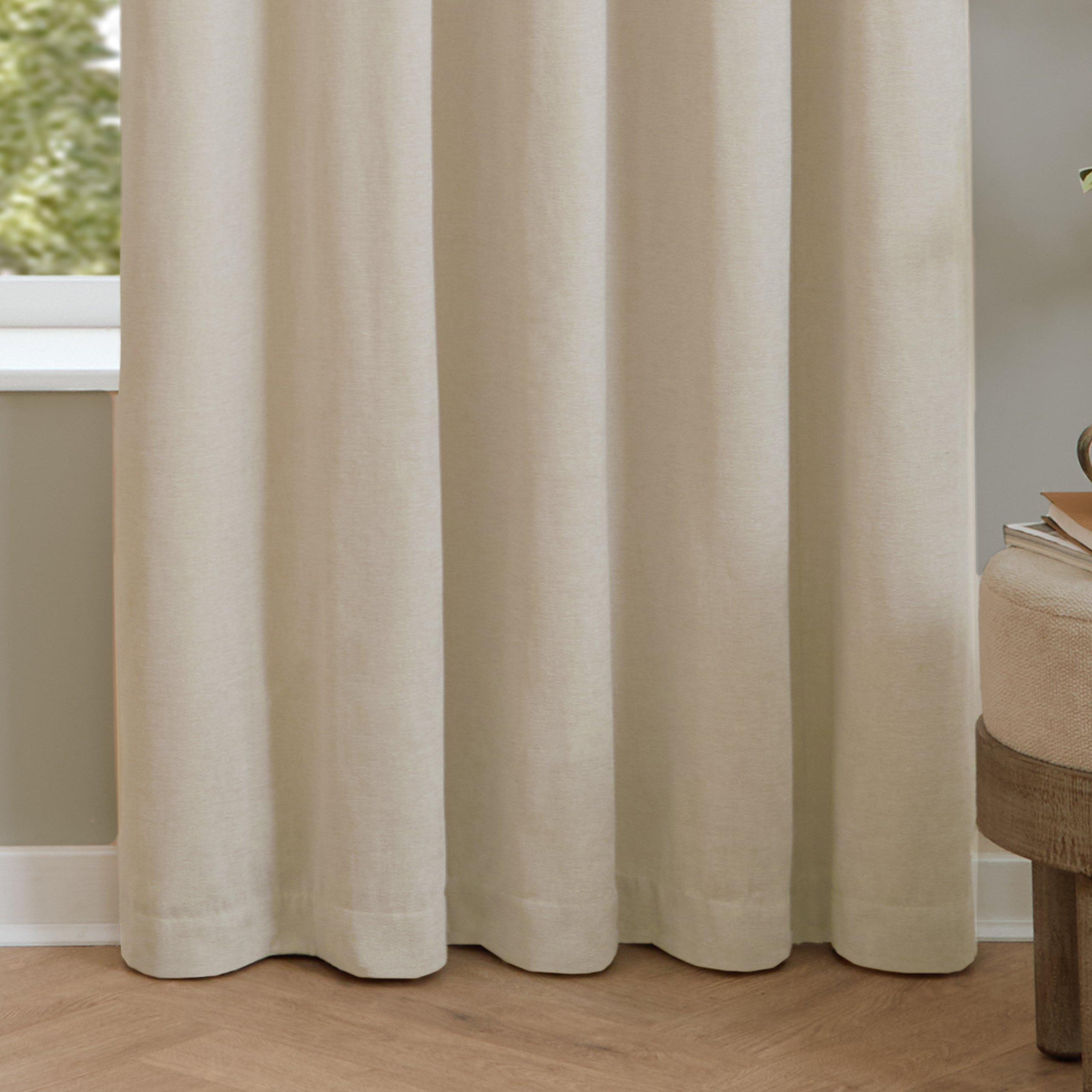 Ecru - Furn - Soft Chenille Blackout Eyelet Curtains - 7