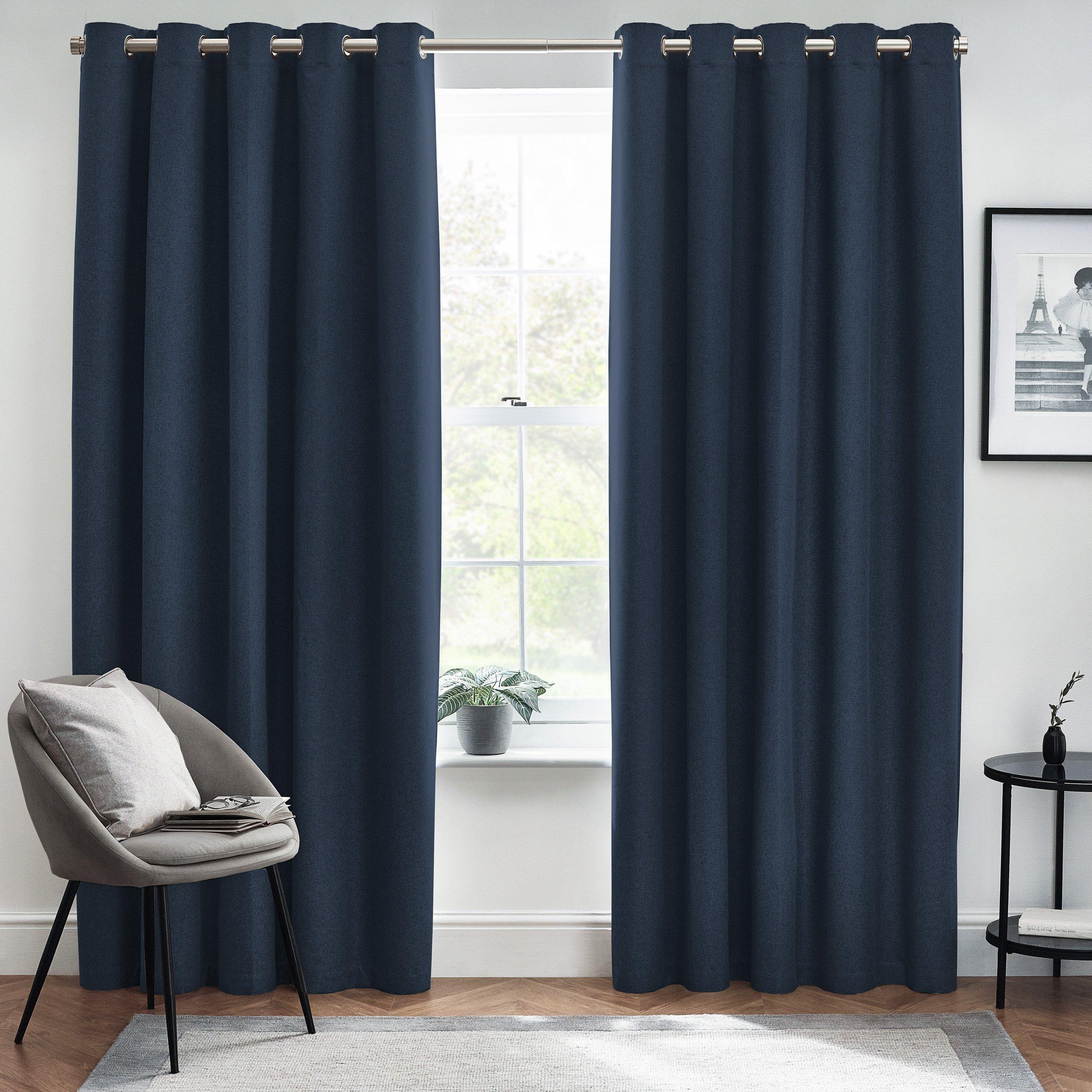 Midnight - Furn - Dawn Textured Blackout Eyelet Curtains - 1