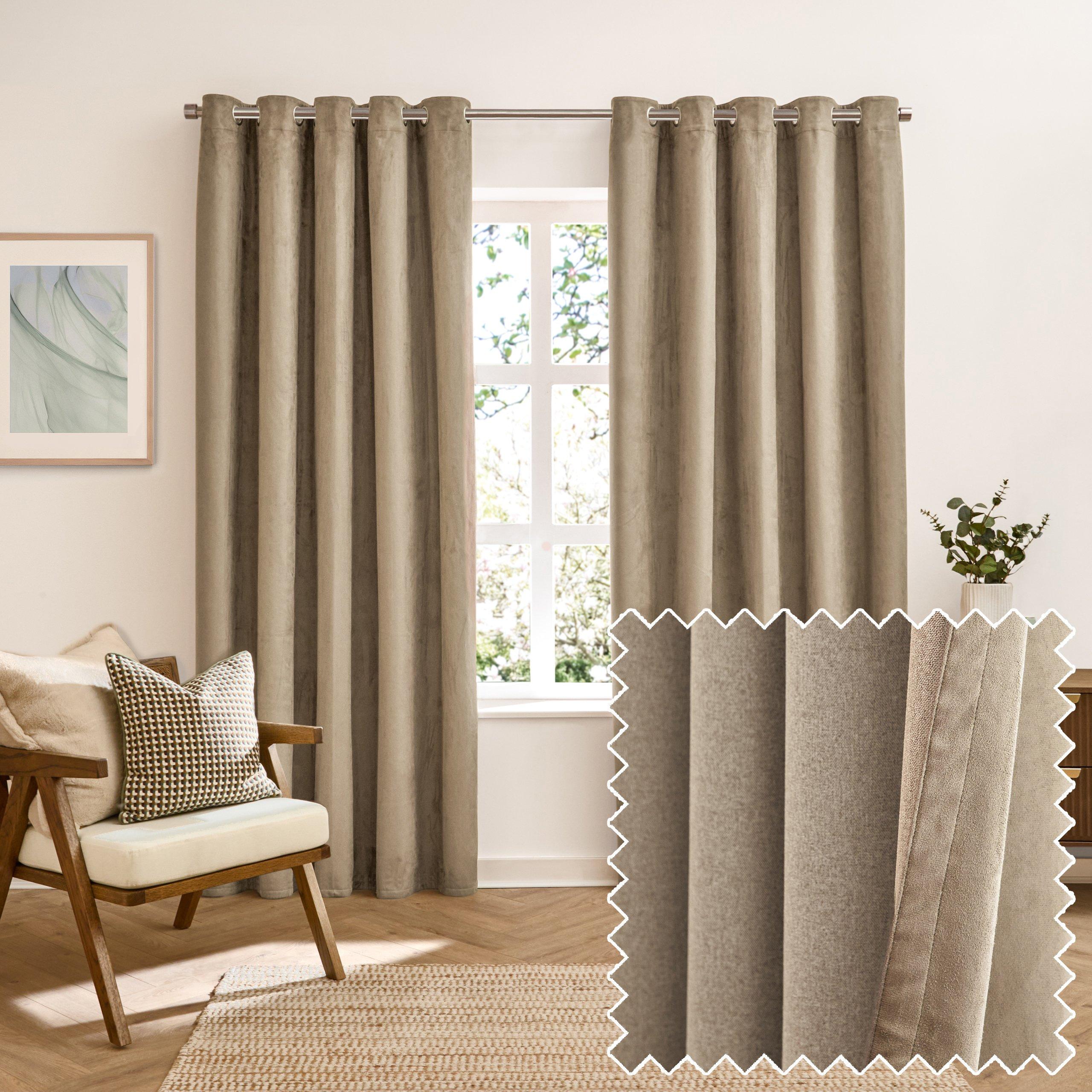 Mocha - Furn - Verso Reversible Suede-look Blackout Eyelet Curtai - 1