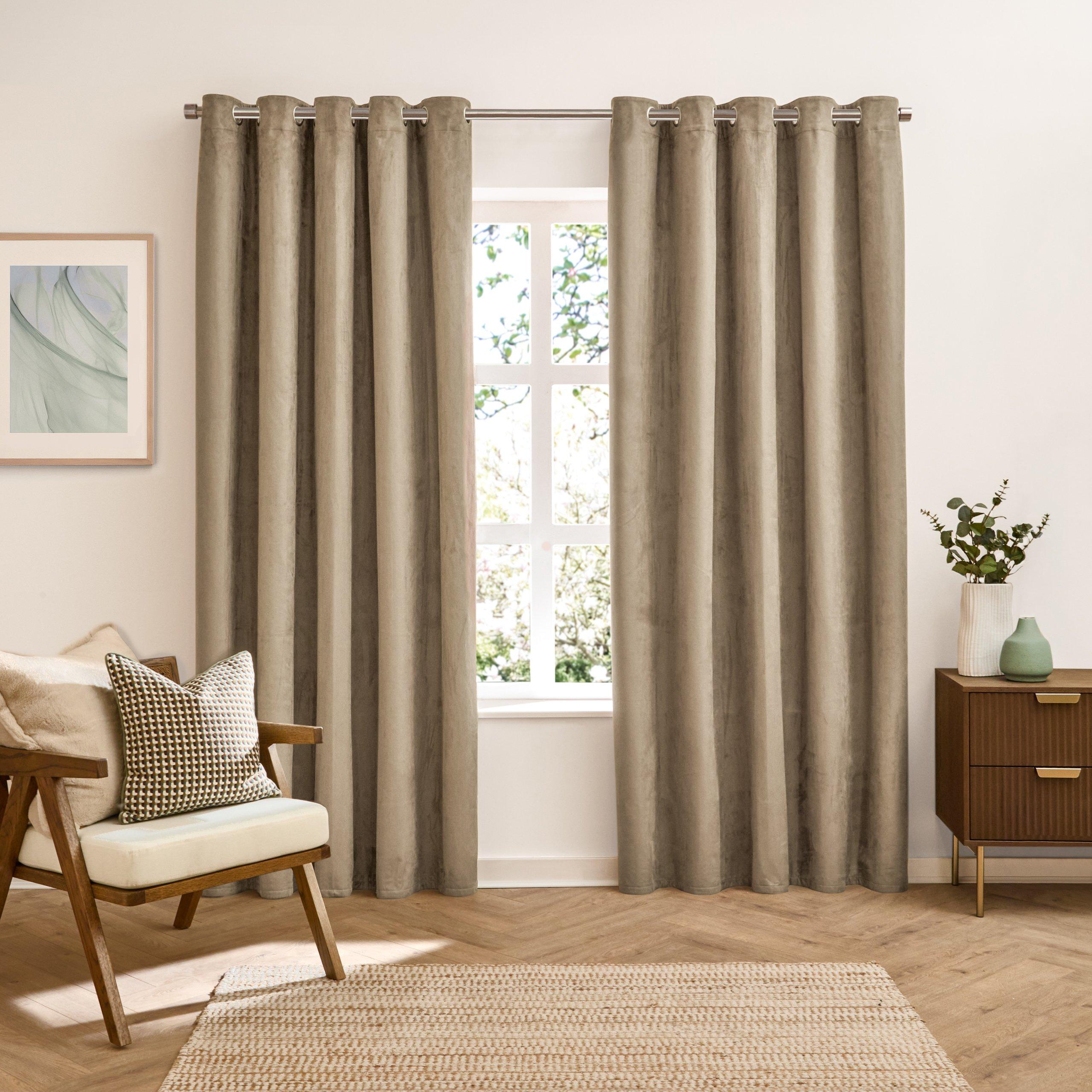 Mocha - Furn - Verso Reversible Suede-look Blackout Eyelet Curtai - 3