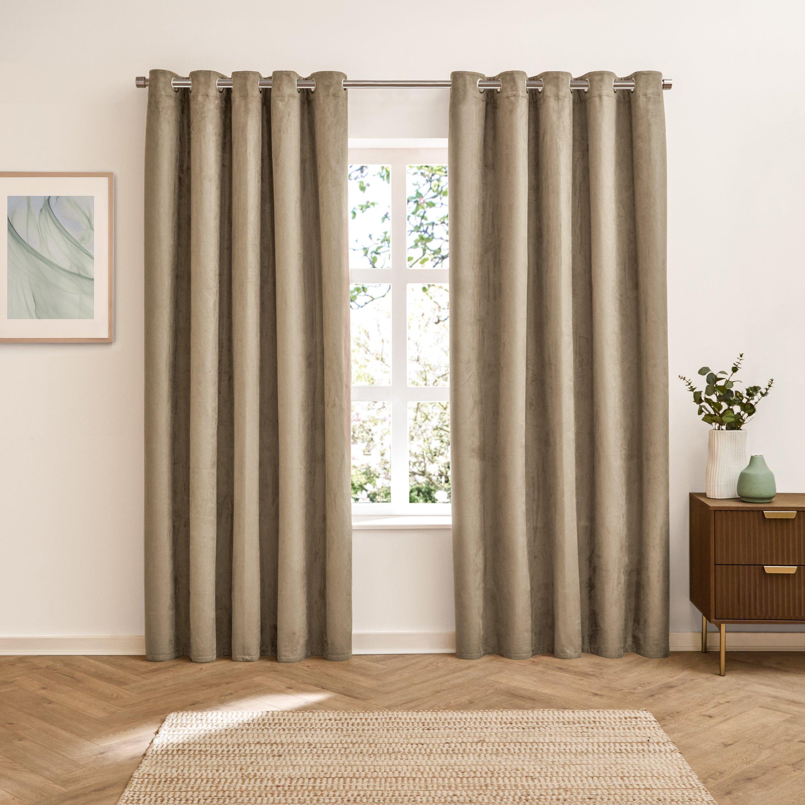 Mocha - Furn - Verso Reversible Suede-look Blackout Eyelet Curtai - 6