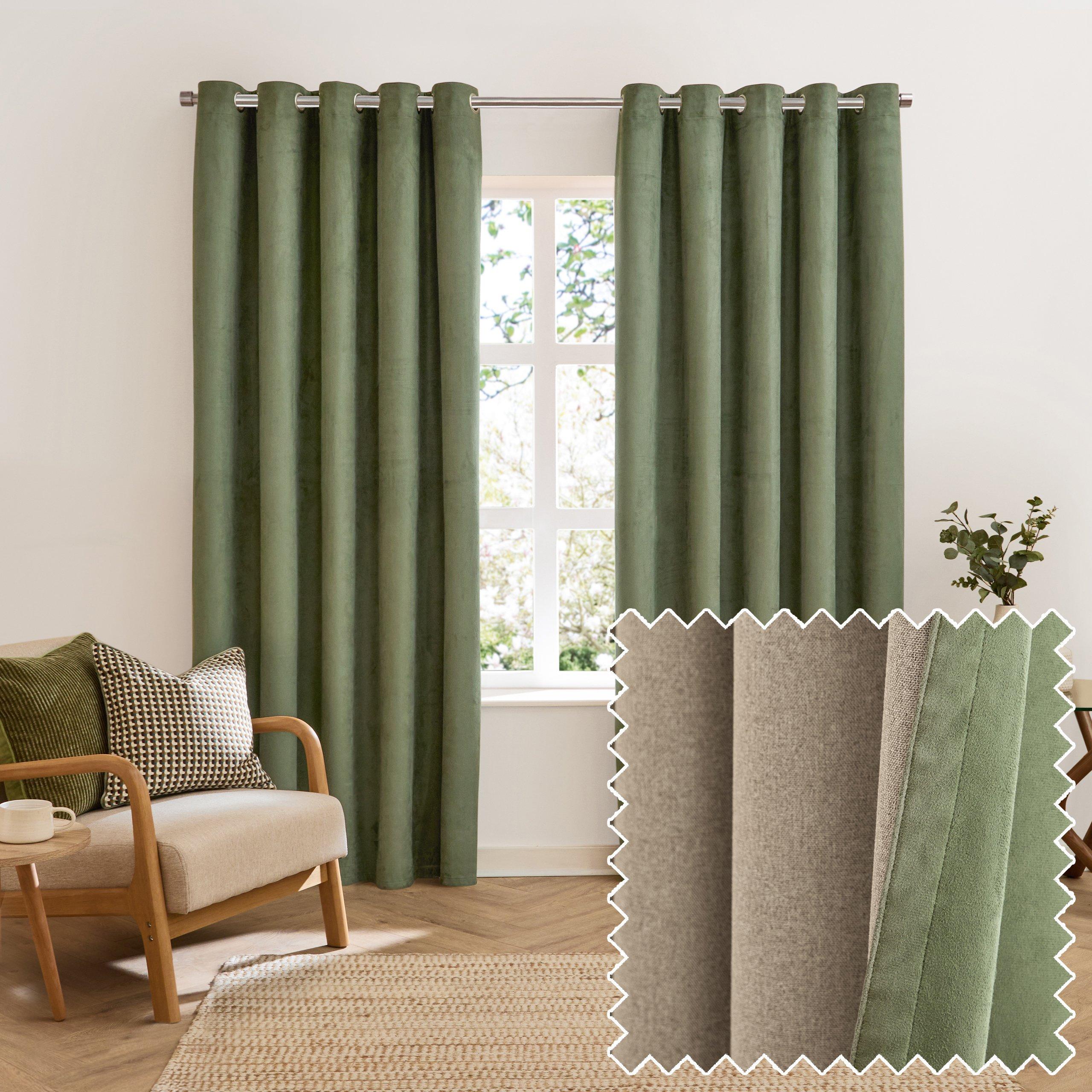 Green - Furn - Verso Reversible Suede-look Blackout Eyelet Curtai - 1