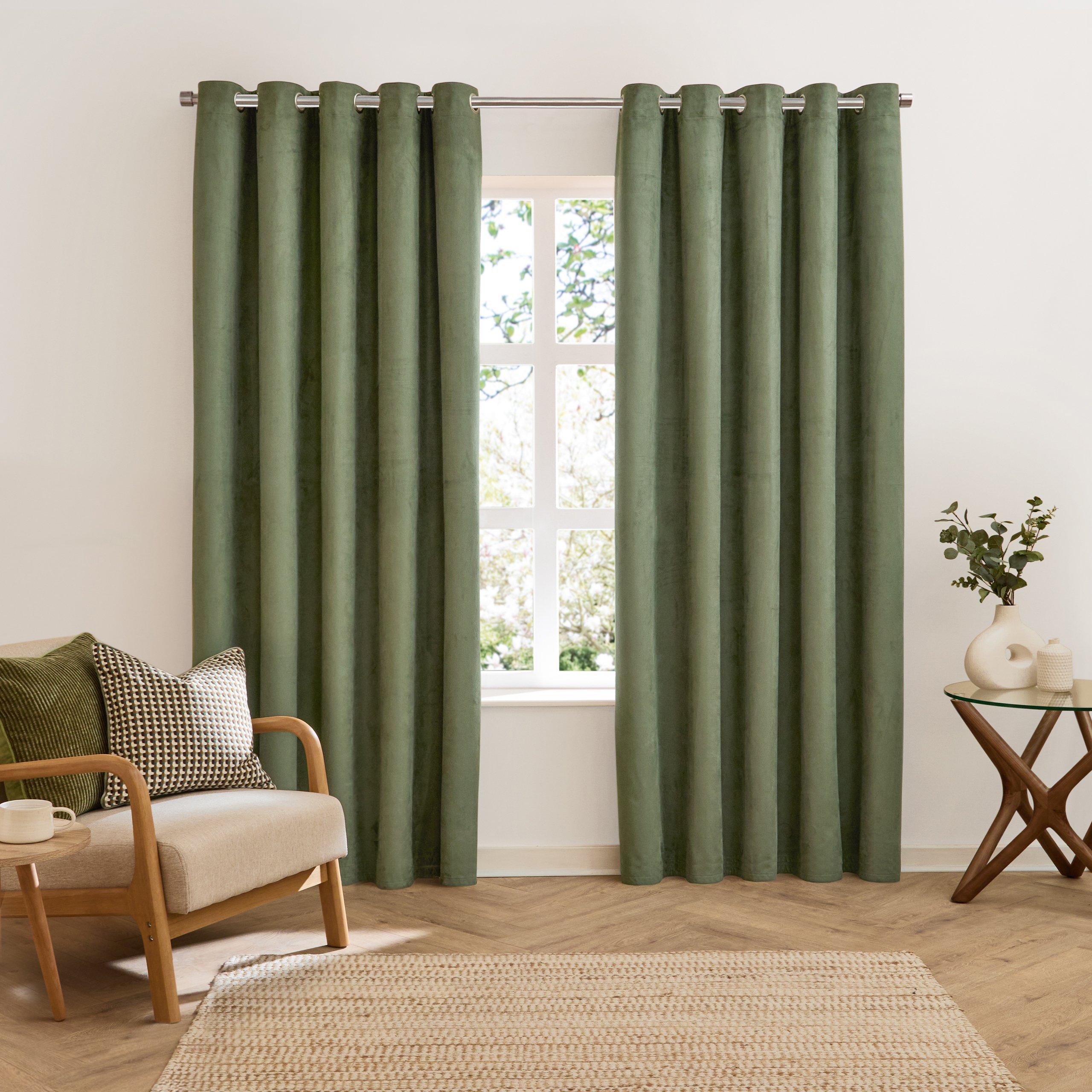 Green - Furn - Verso Reversible Suede-look Blackout Eyelet Curtai - 3