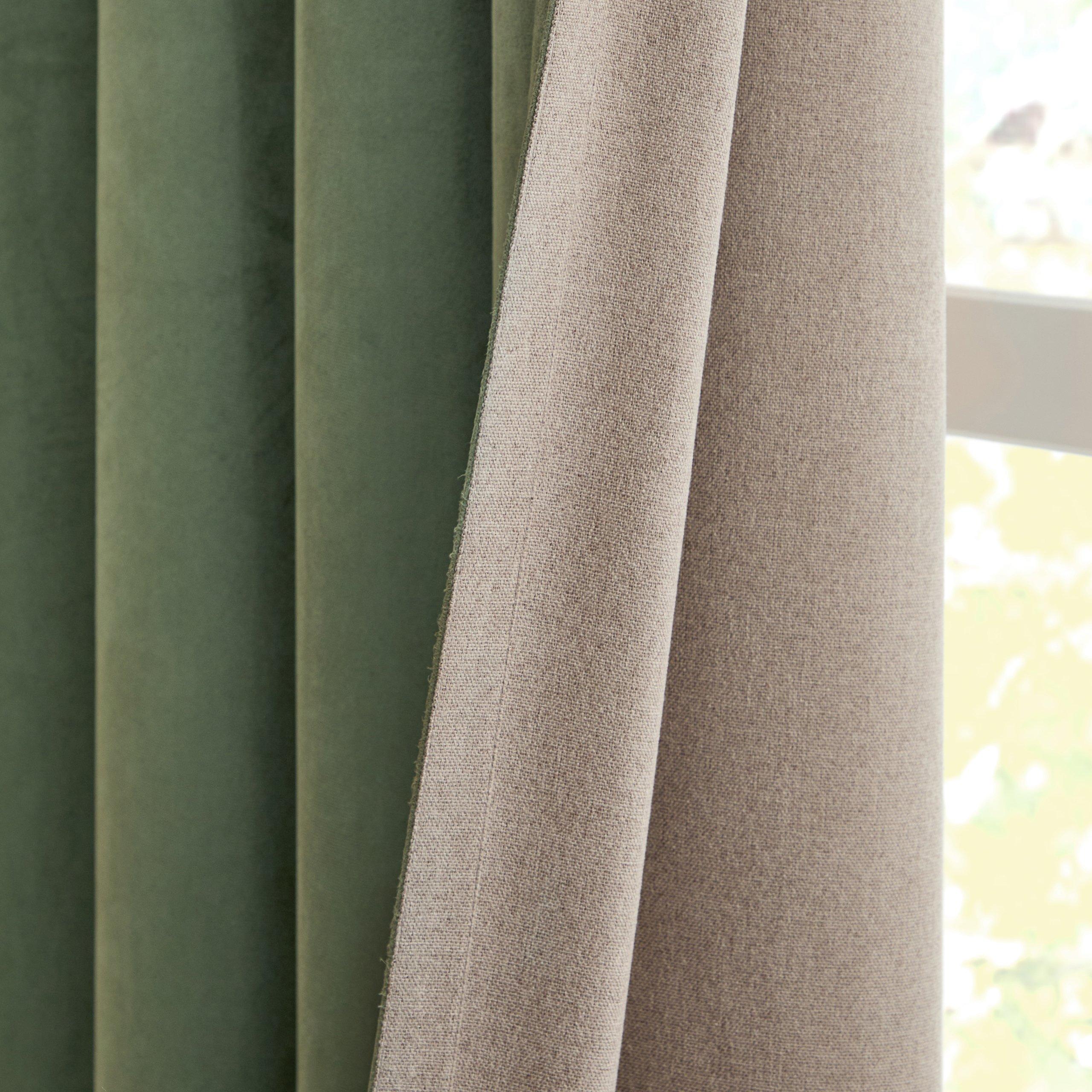 Green - Furn - Verso Reversible Suede-look Blackout Eyelet Curtai - 4