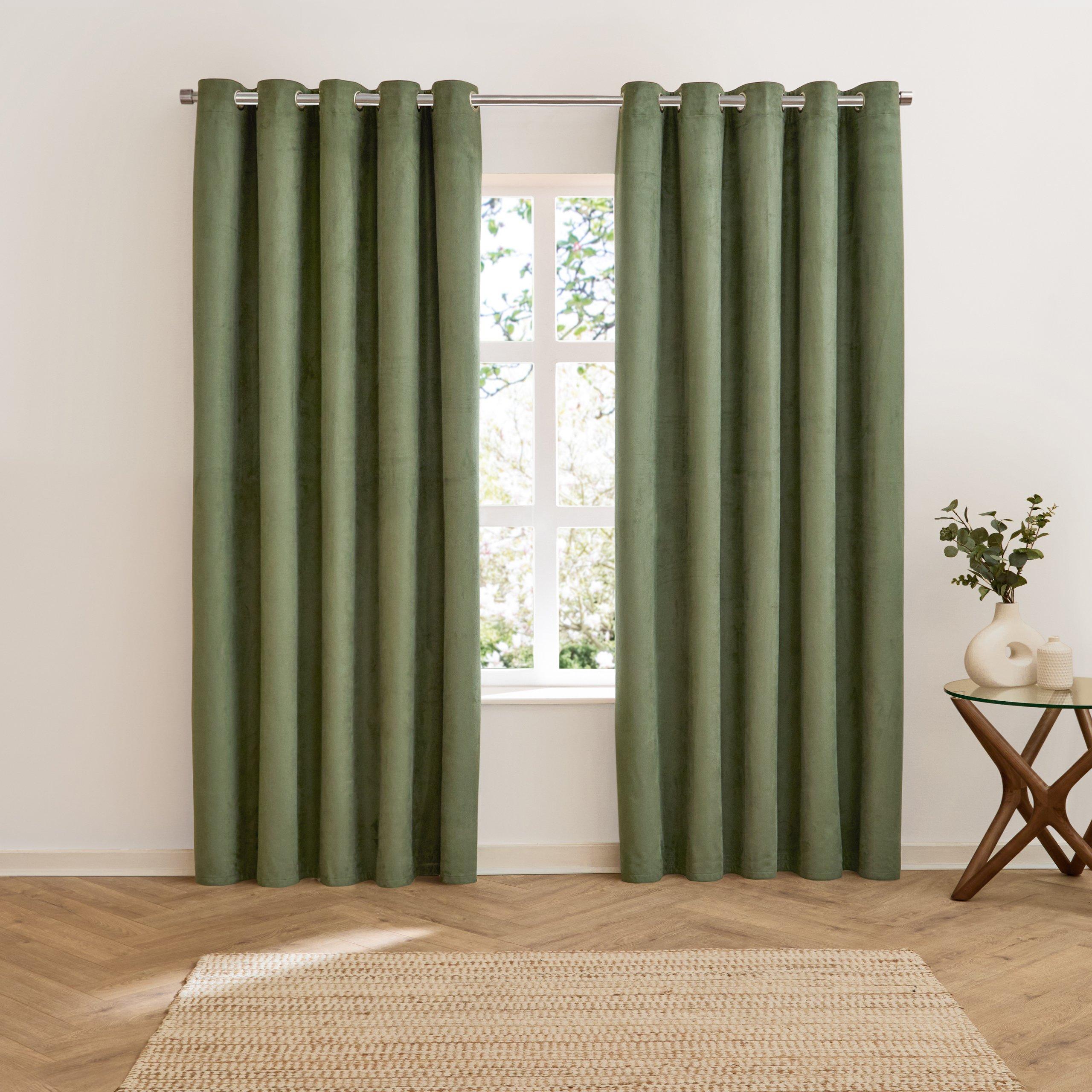 Green - Furn - Verso Reversible Suede-look Blackout Eyelet Curtai - 6