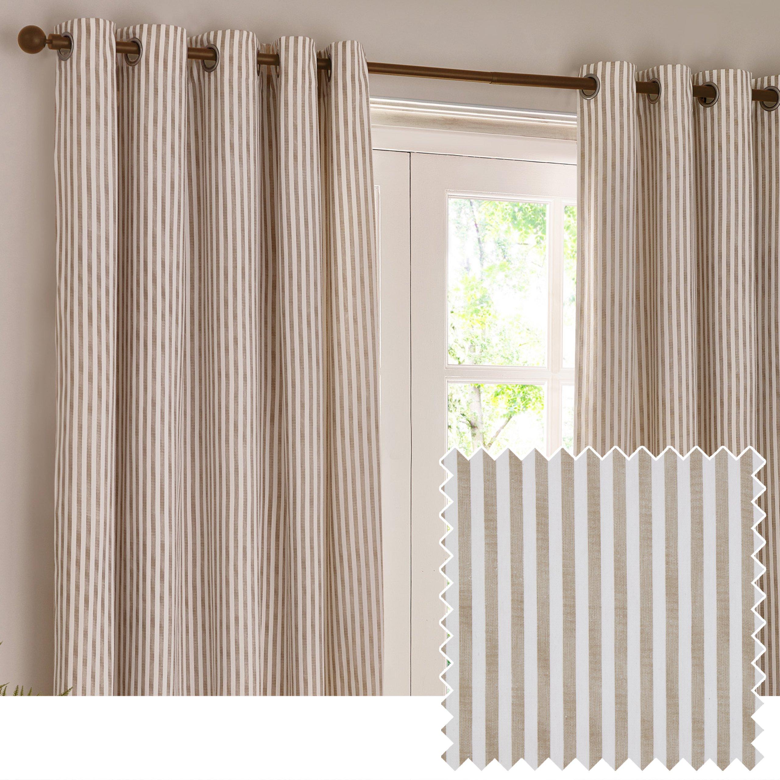 Natural - Yard - Hebden Striped 100% Cotton Lined Eyelet Curtains - 1