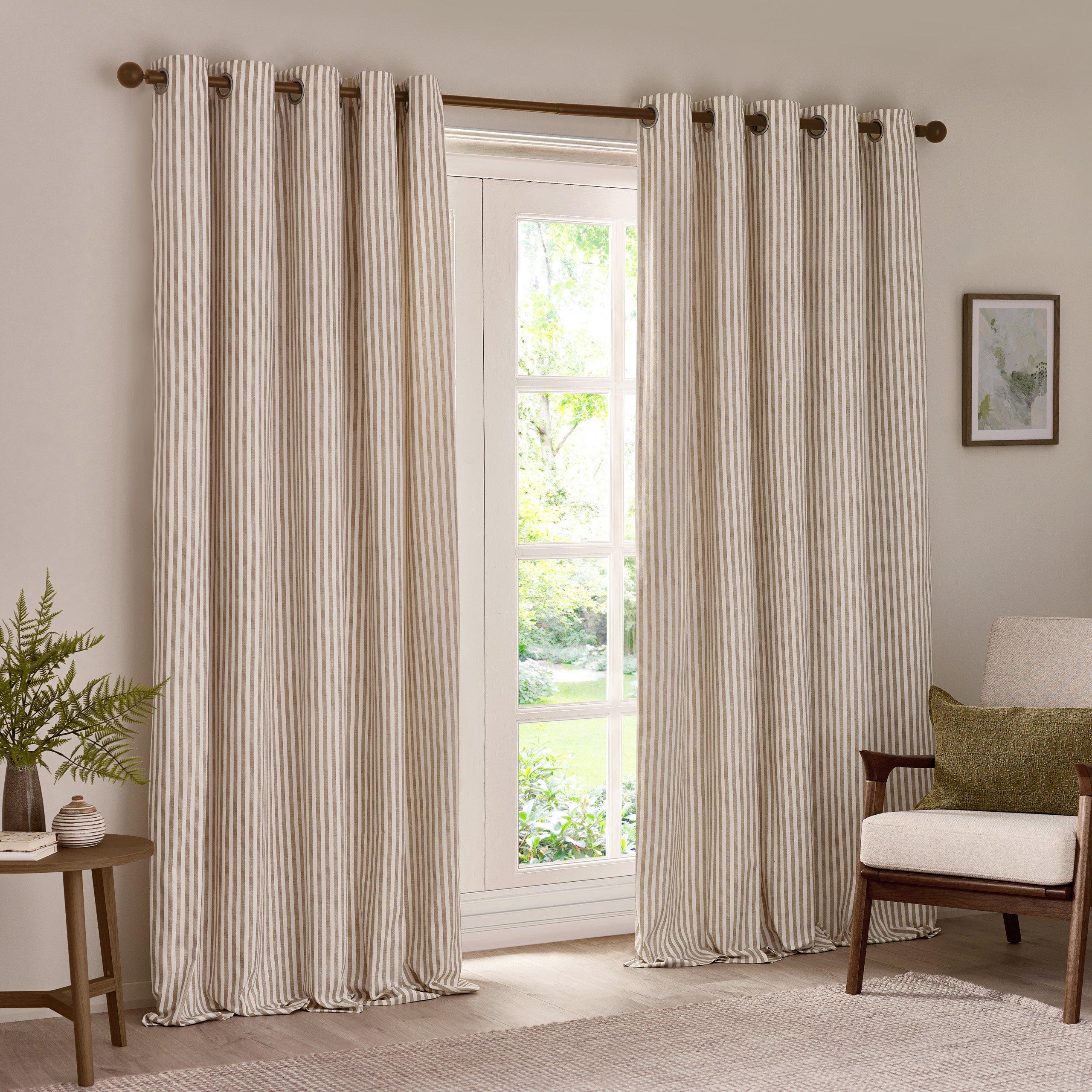 Natural - Yard - Hebden Striped 100% Cotton Lined Eyelet Curtains - 3