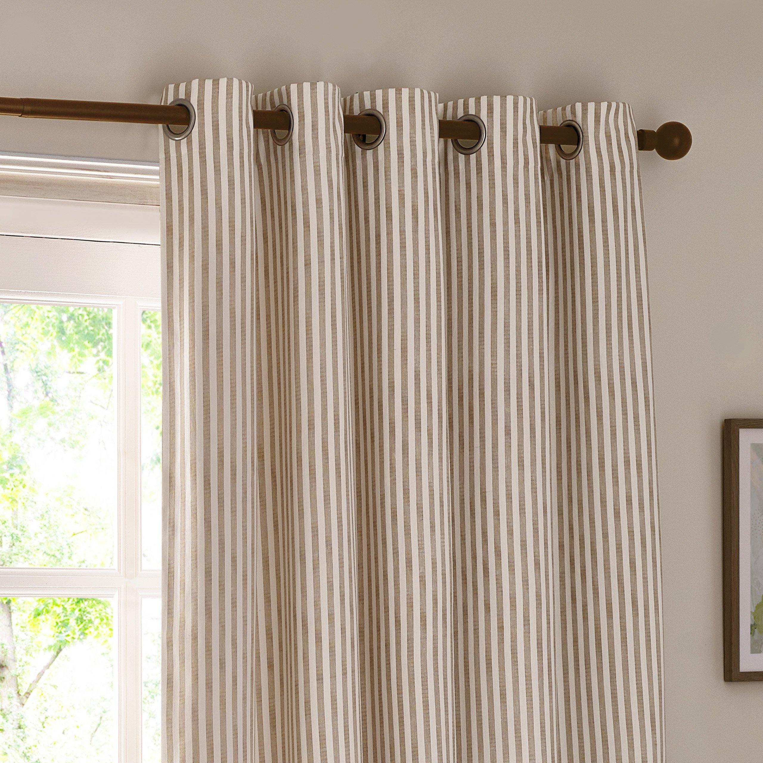Natural - Yard - Hebden Striped 100% Cotton Lined Eyelet Curtains - 5