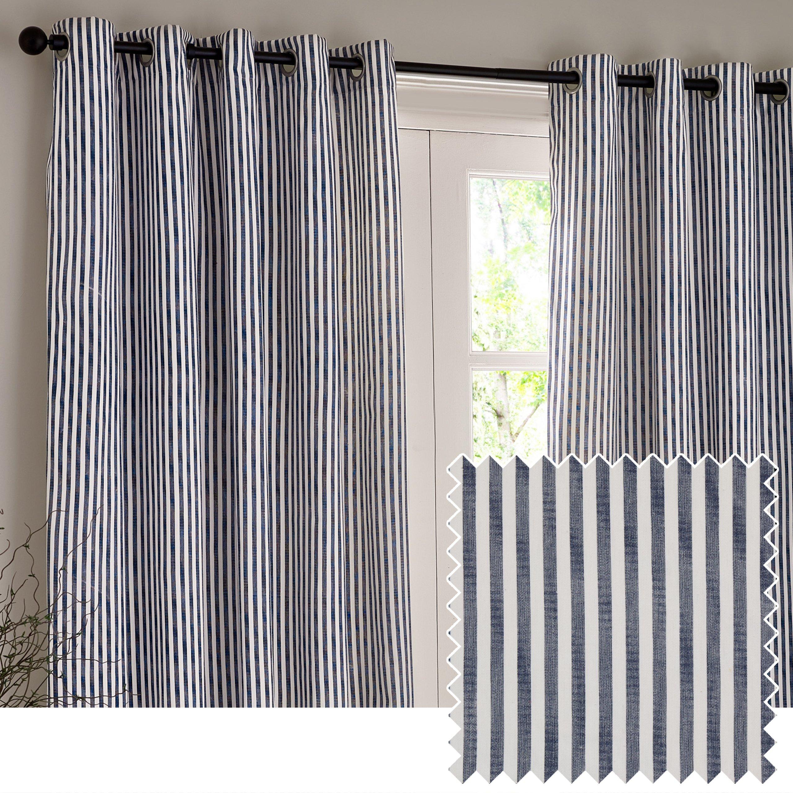 Navy - Yard - Hebden Striped 100% Cotton Lined Eyelet Curtains - 2