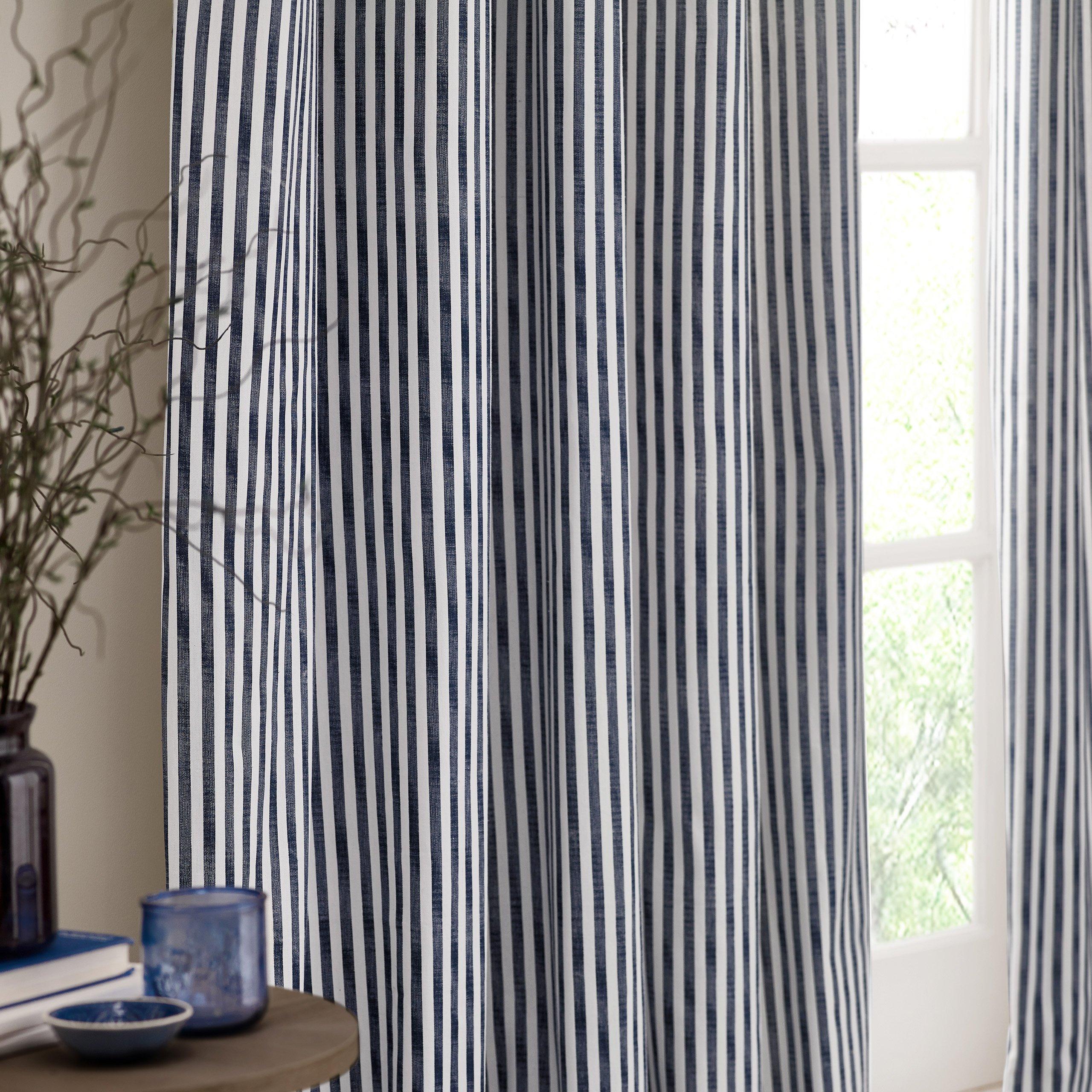 Navy - Yard - Hebden Striped 100% Cotton Lined Eyelet Curtains - 4