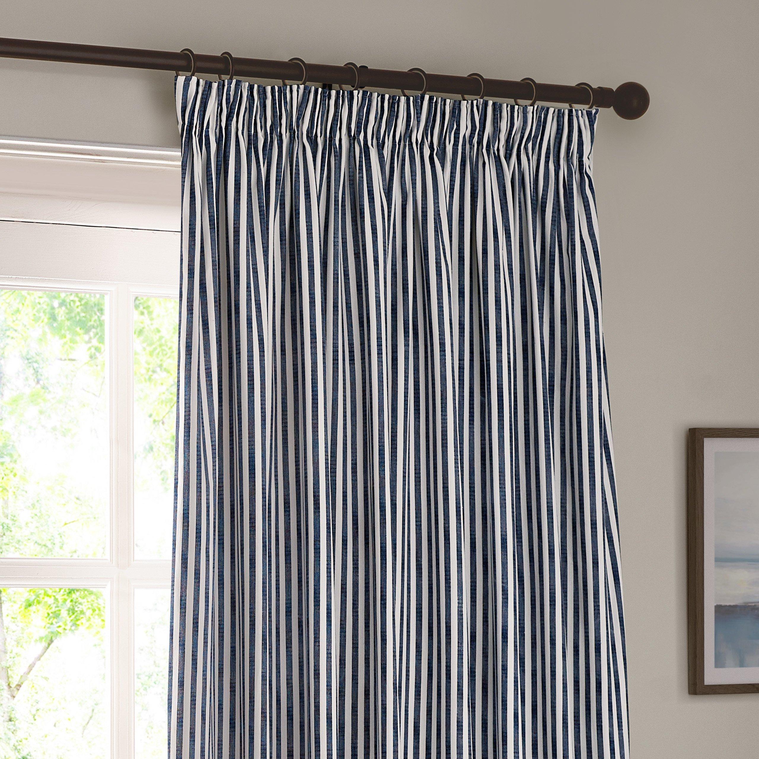 Navy - Yard - Hebden Striped 100% Cotton Lined Eyelet Curtains - 5