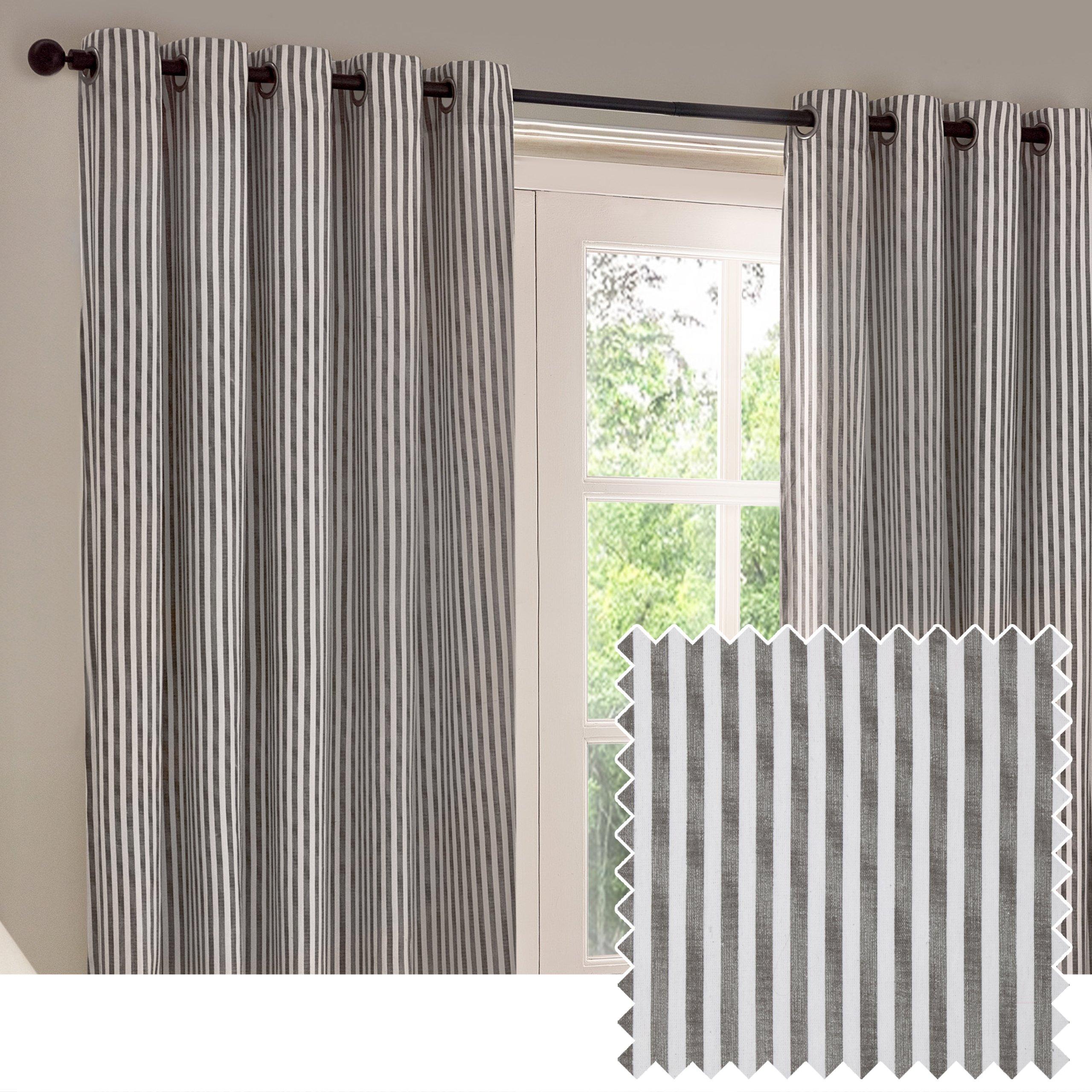 Grey - Yard - Hebden Striped 100% Cotton Lined Eyelet Curtains - 2