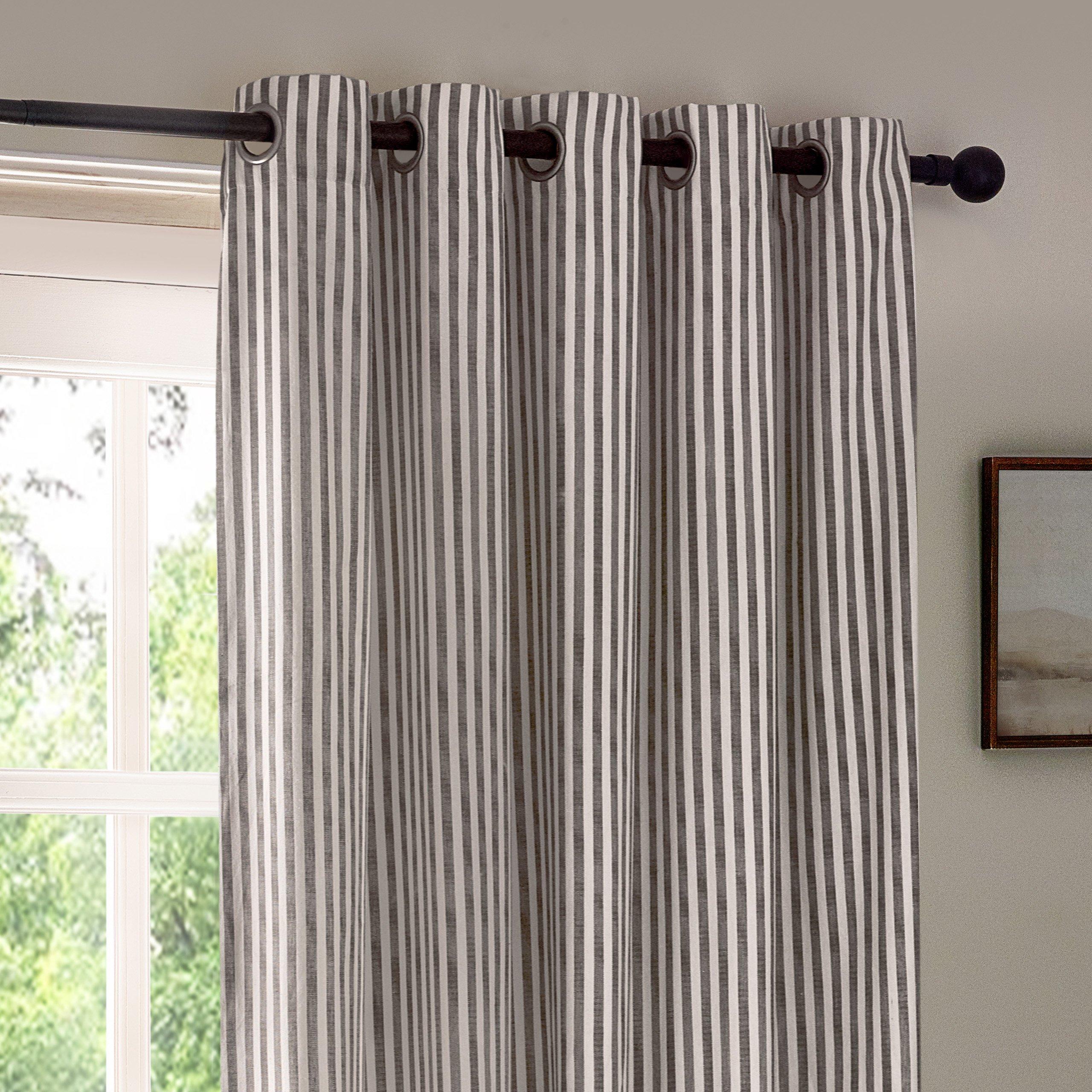 Grey - Yard - Hebden Striped 100% Cotton Lined Eyelet Curtains - 5