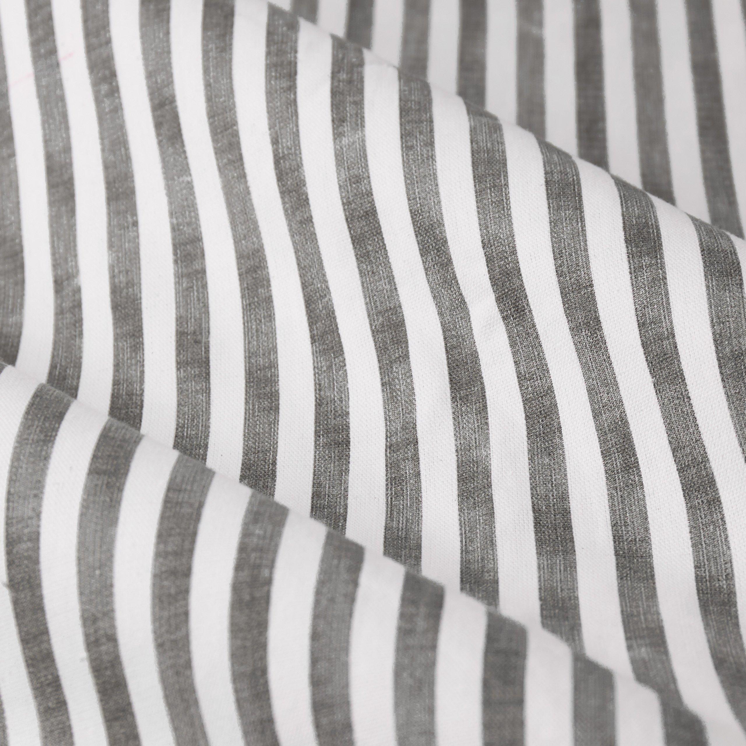 Grey - Yard - Hebden Striped 100% Cotton Lined Eyelet Curtains - 6