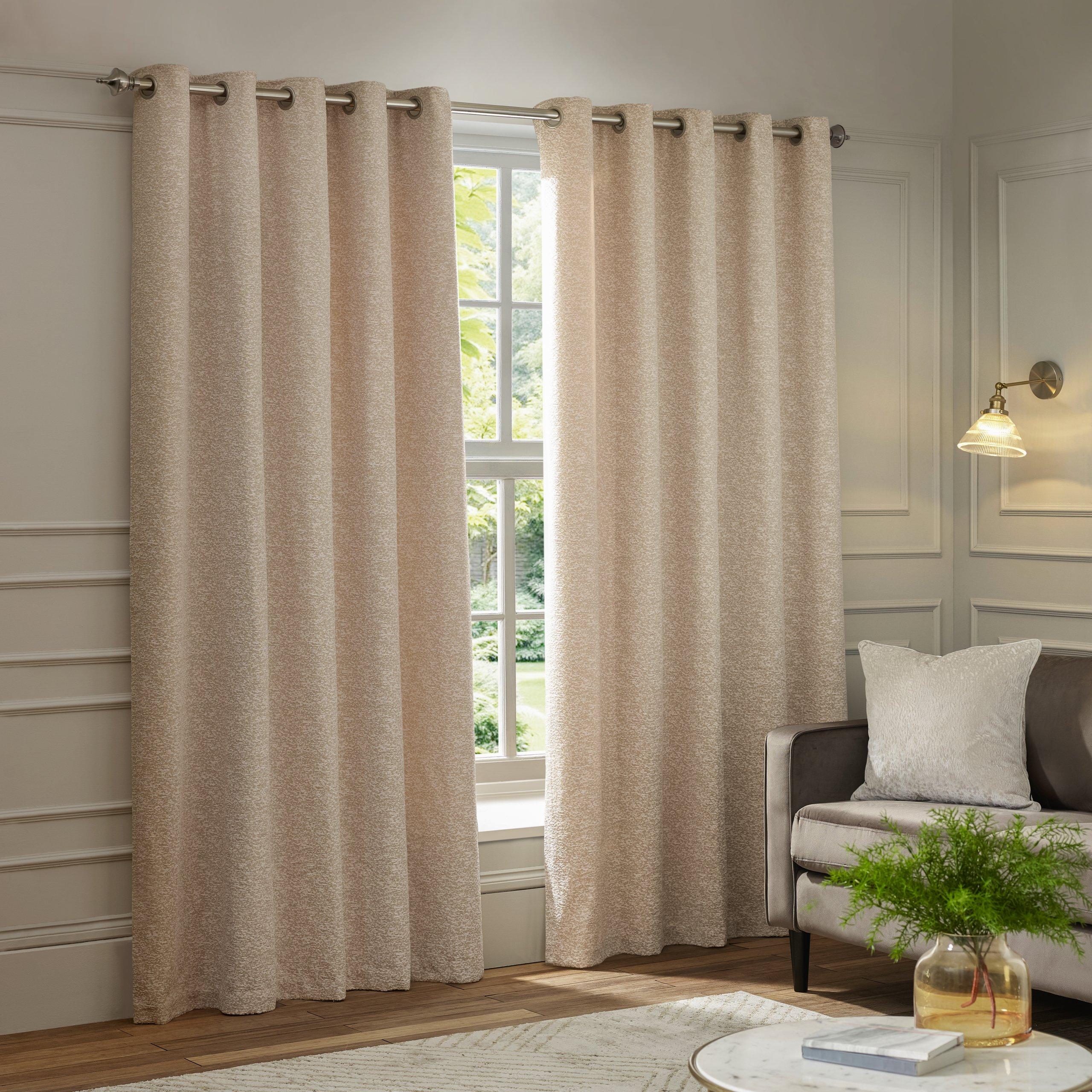 Blush - Paoletti - Galaxy Fully Lined Chenille Eyelet Curtains - 1