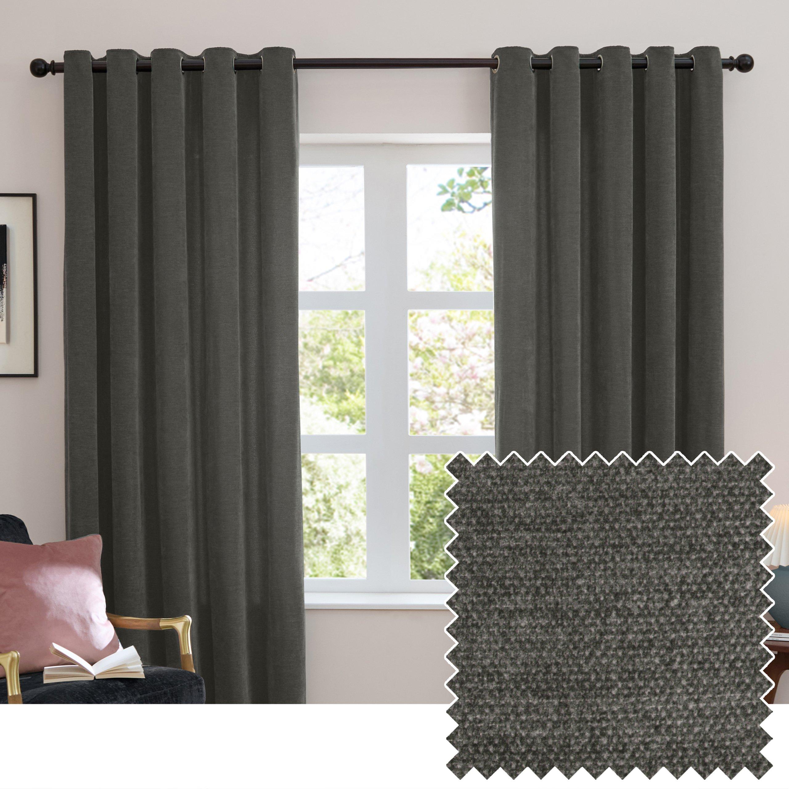 Charcoal - Furn - Soft Chenille Blackout Eyelet Curtains - 1