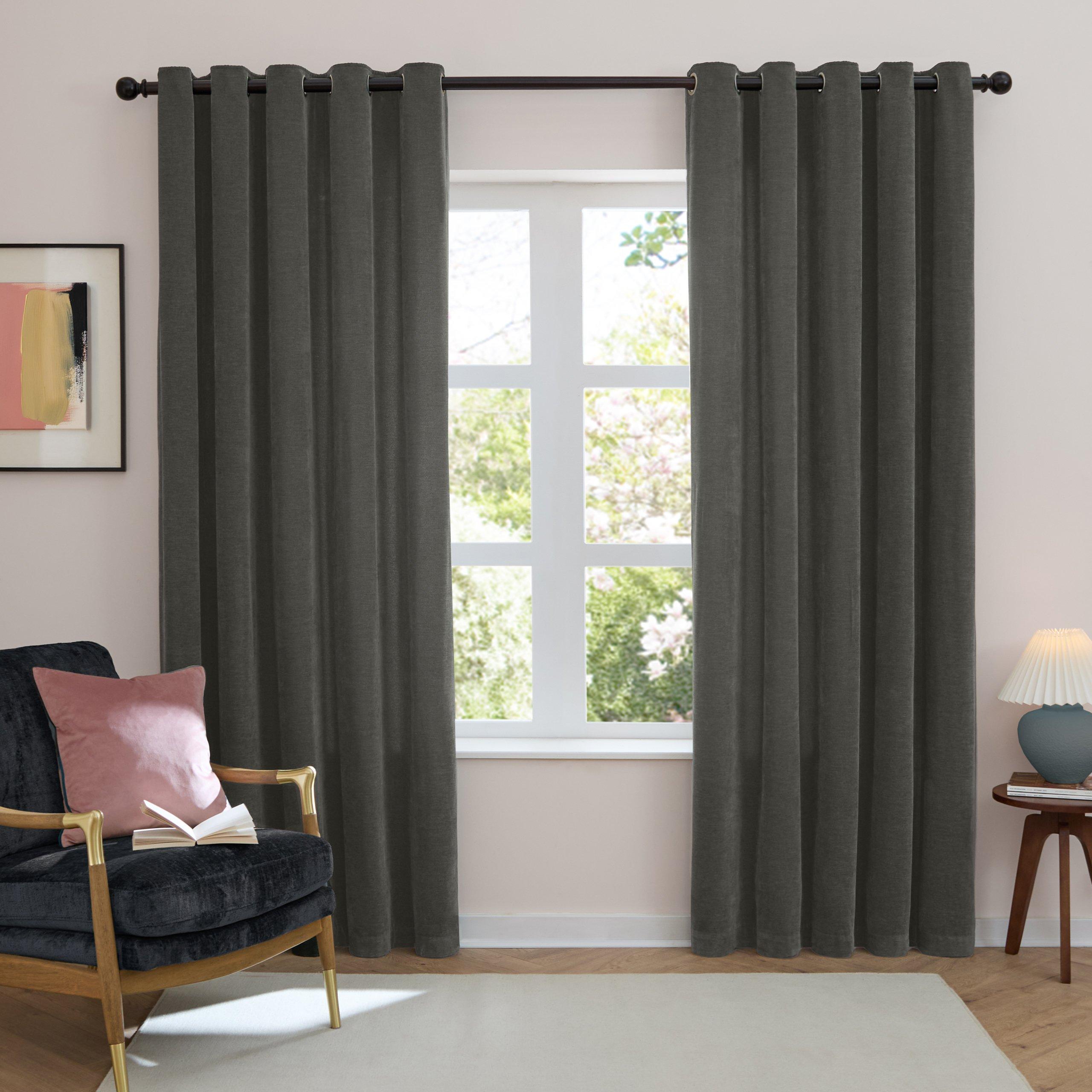 Charcoal - Furn - Soft Chenille Blackout Eyelet Curtains - 2