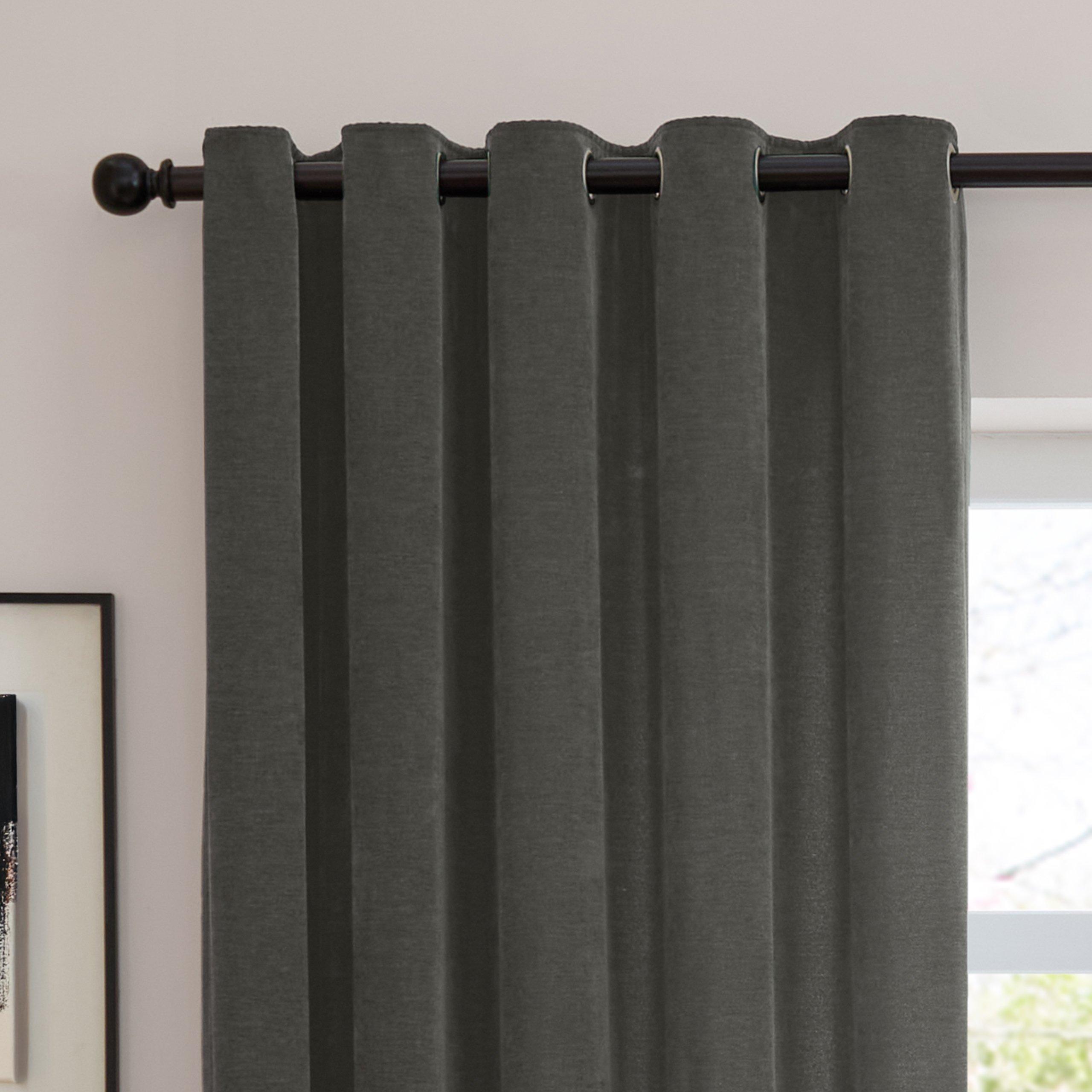 Charcoal - Furn - Soft Chenille Blackout Eyelet Curtains - 3