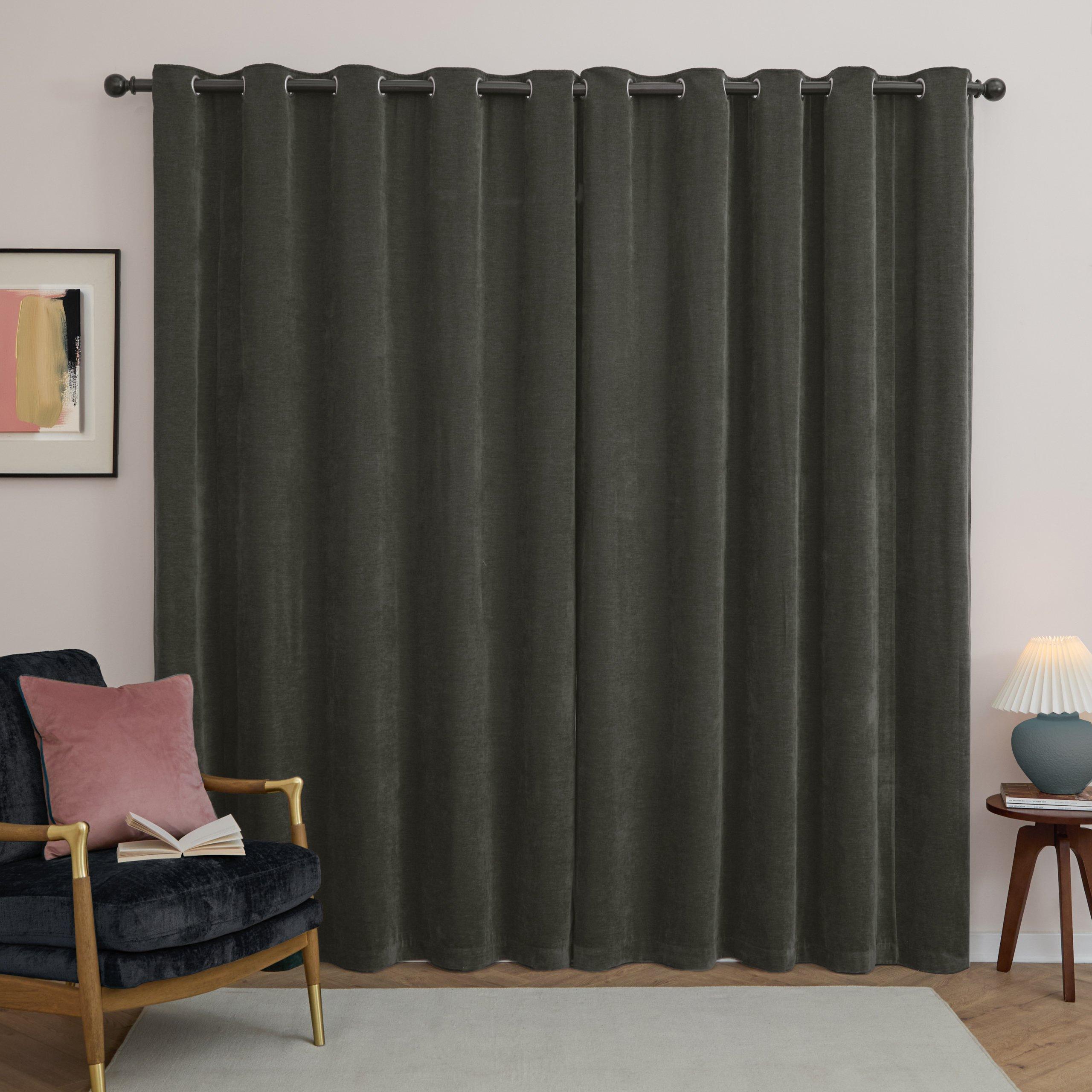 Charcoal - Furn - Soft Chenille Blackout Eyelet Curtains - 4
