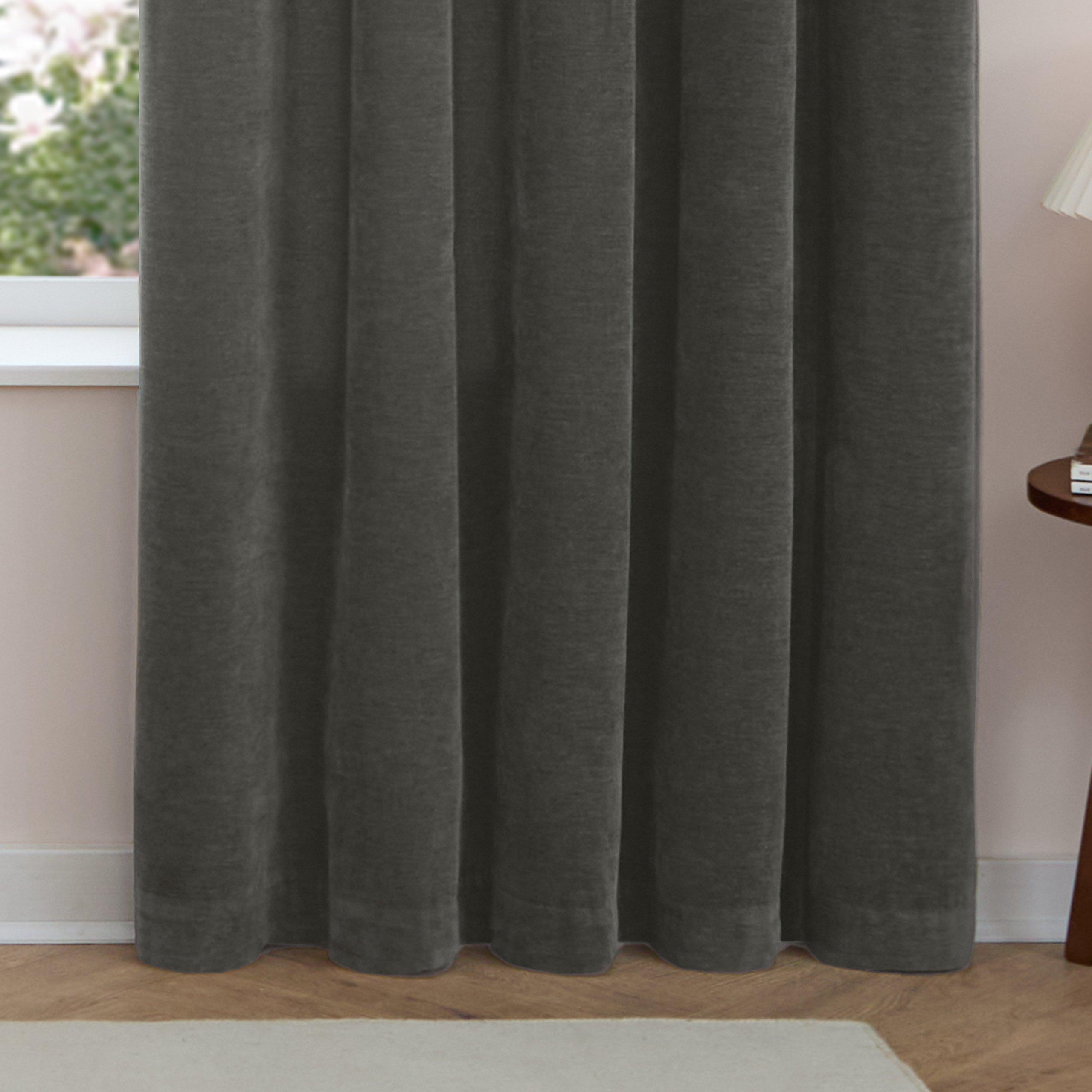 Charcoal - Furn - Soft Chenille Blackout Eyelet Curtains - 7