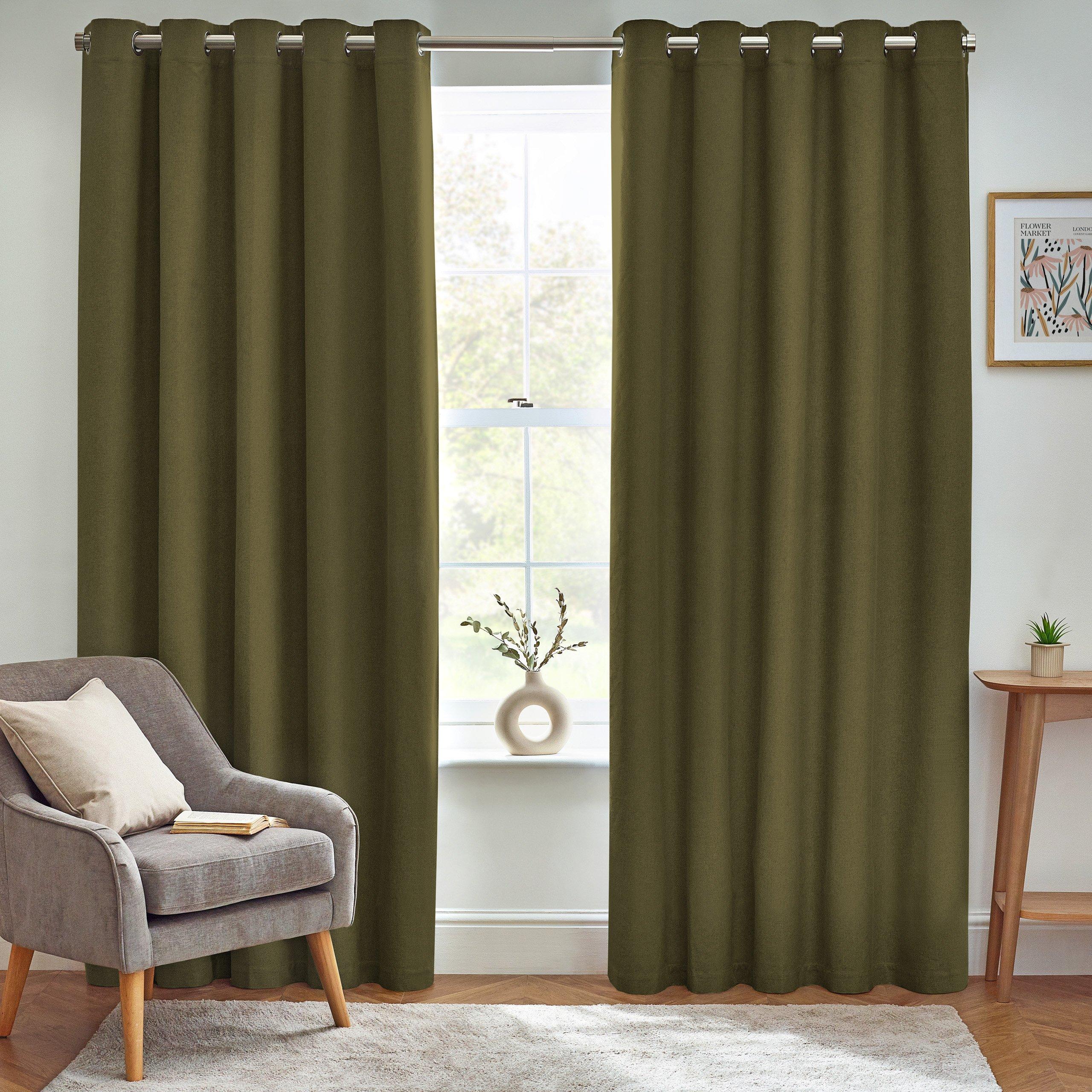 Olive - Furn - Dawn Textured Blackout Eyelet Curtains - 1