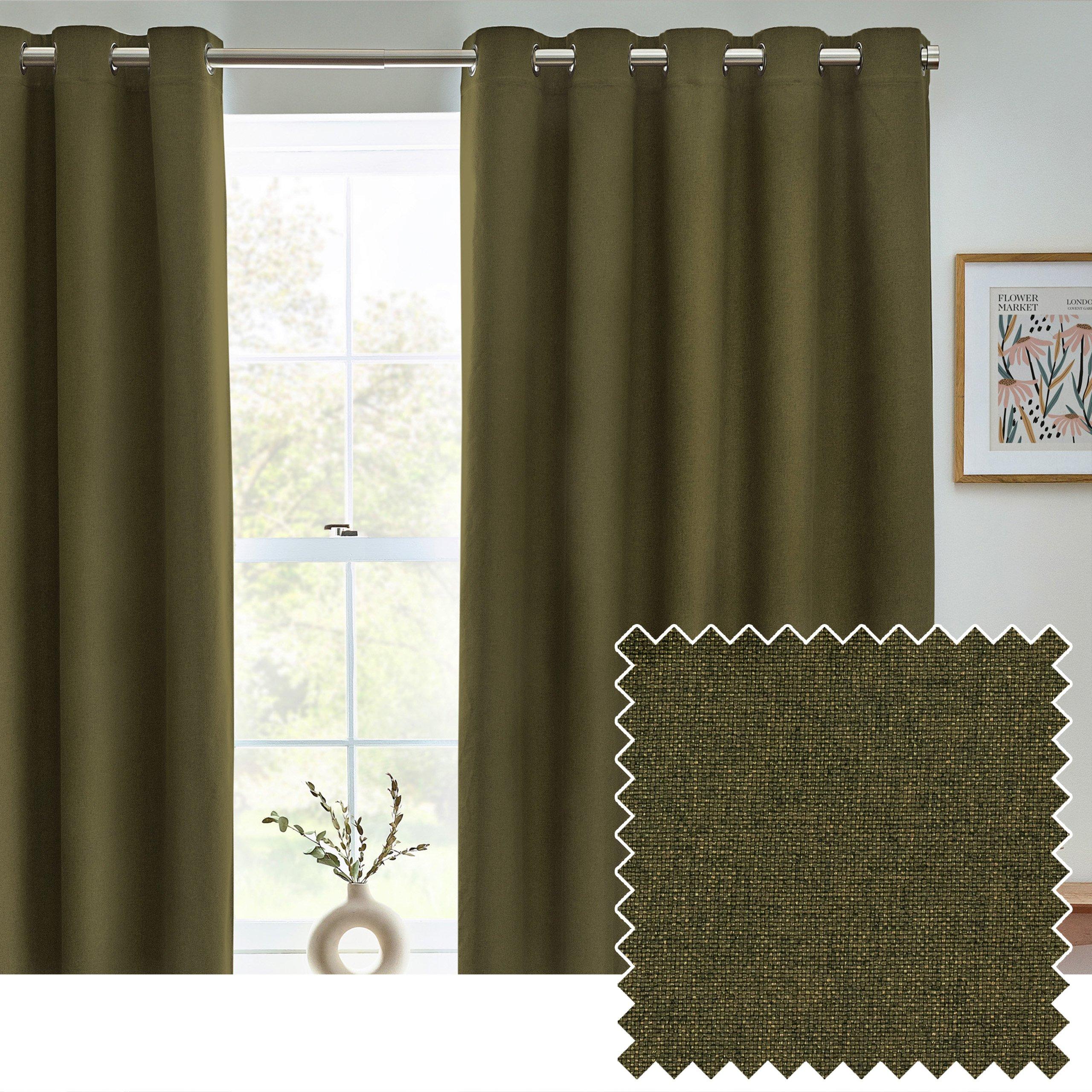 Olive - Furn - Dawn Textured Blackout Eyelet Curtains - 3