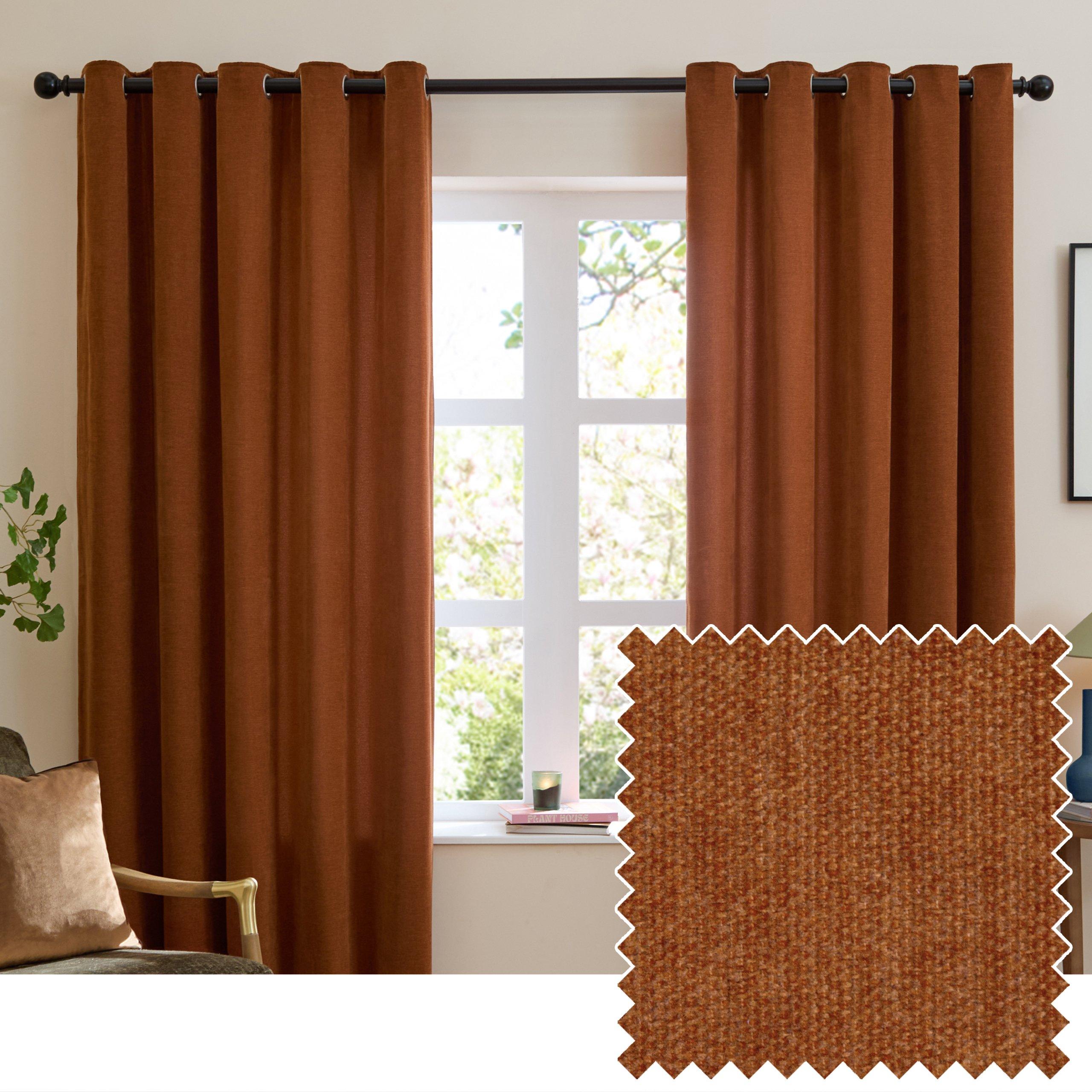 Rust - Furn - Soft Chenille Blackout Eyelet Curtains - 1