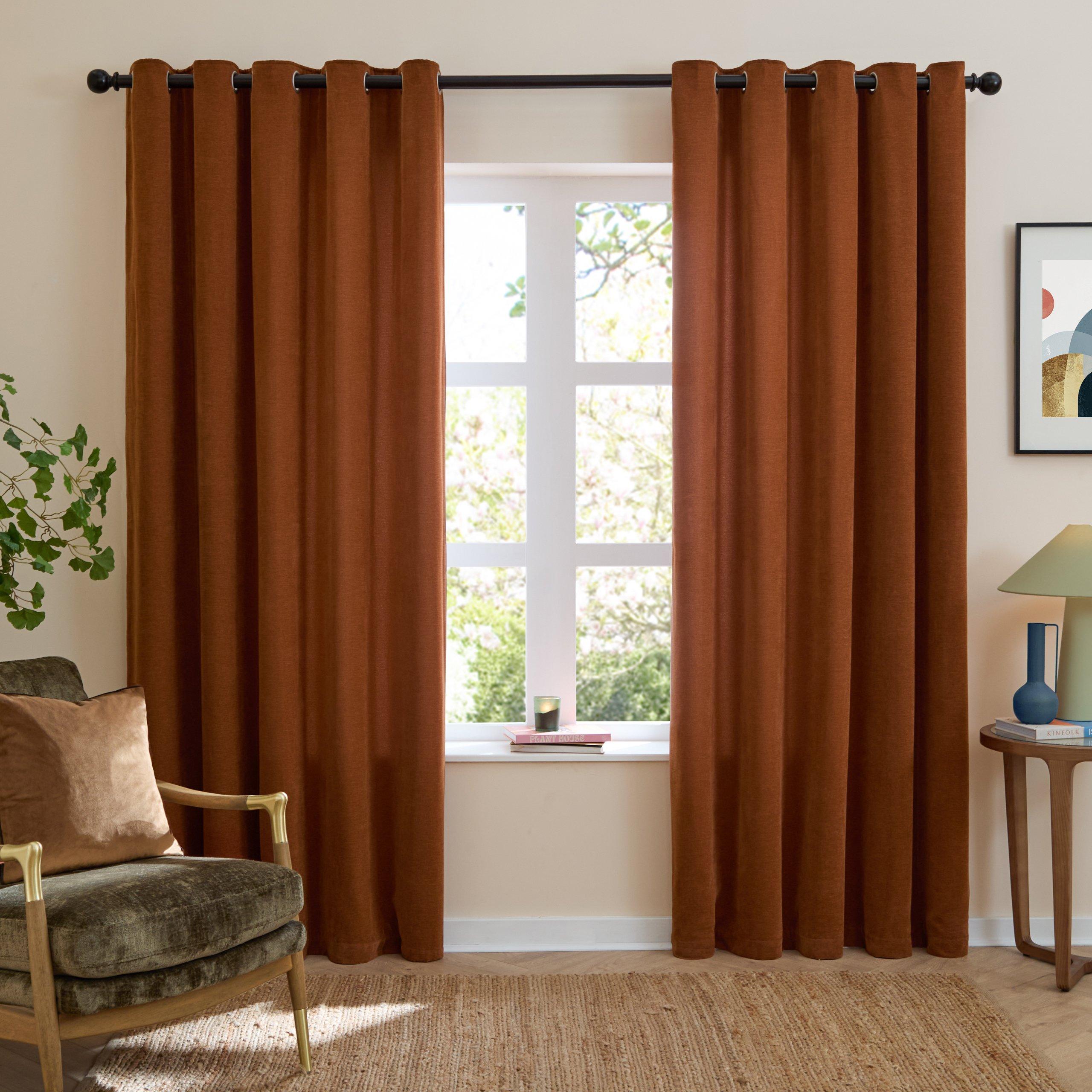 Rust - Furn - Soft Chenille Blackout Eyelet Curtains - 2