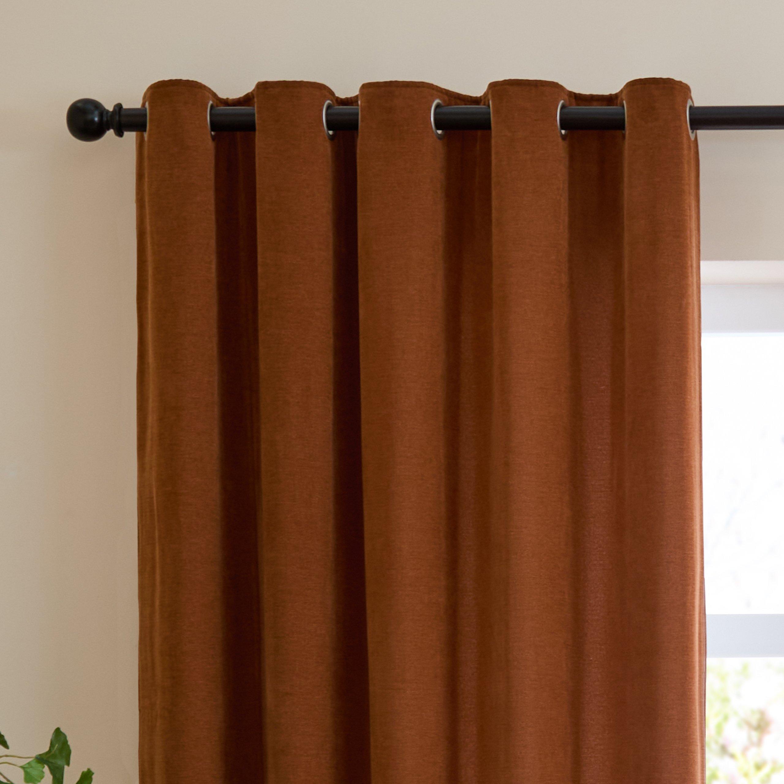 Rust - Furn - Soft Chenille Blackout Eyelet Curtains - 3