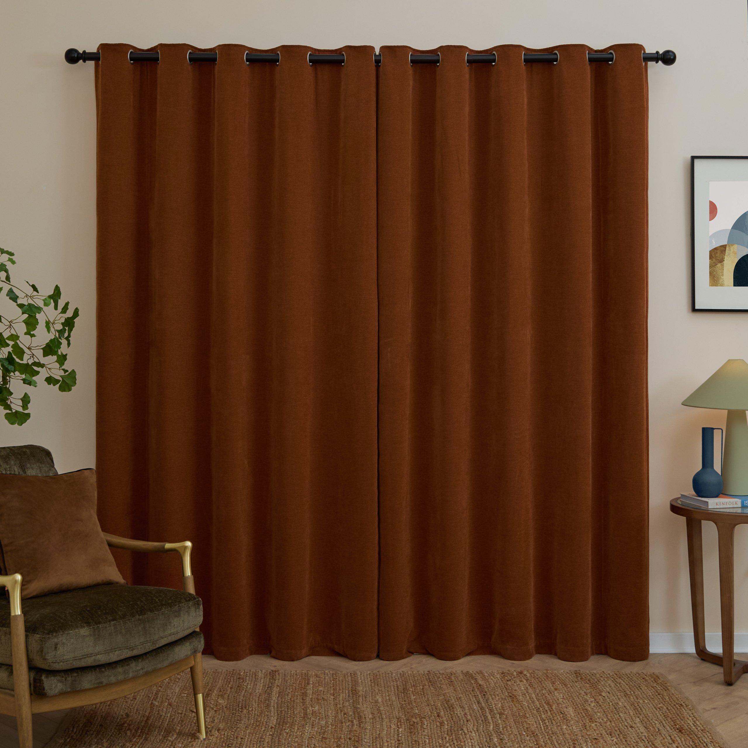 Rust - Furn - Soft Chenille Blackout Eyelet Curtains - 4
