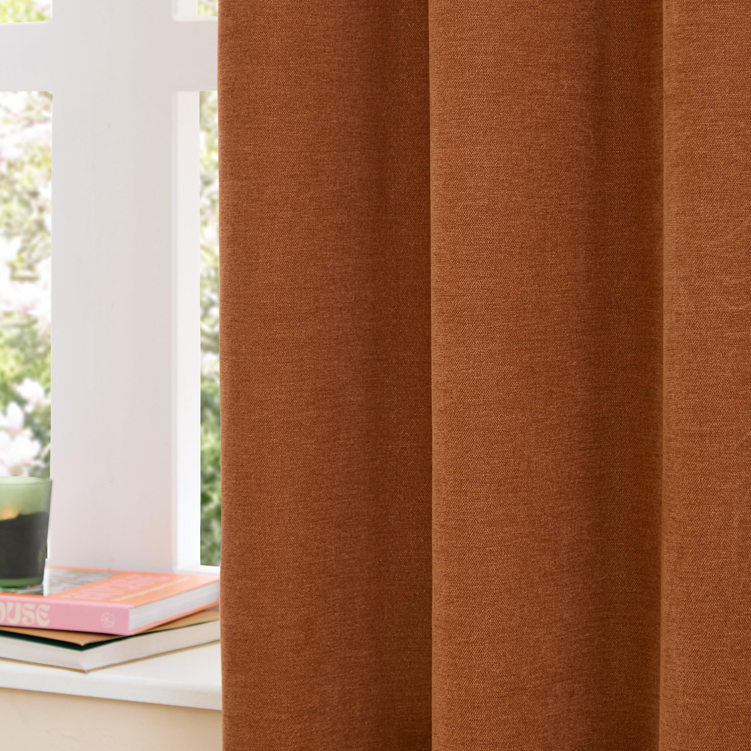 Rust - Furn - Soft Chenille Blackout Eyelet Curtains - 5