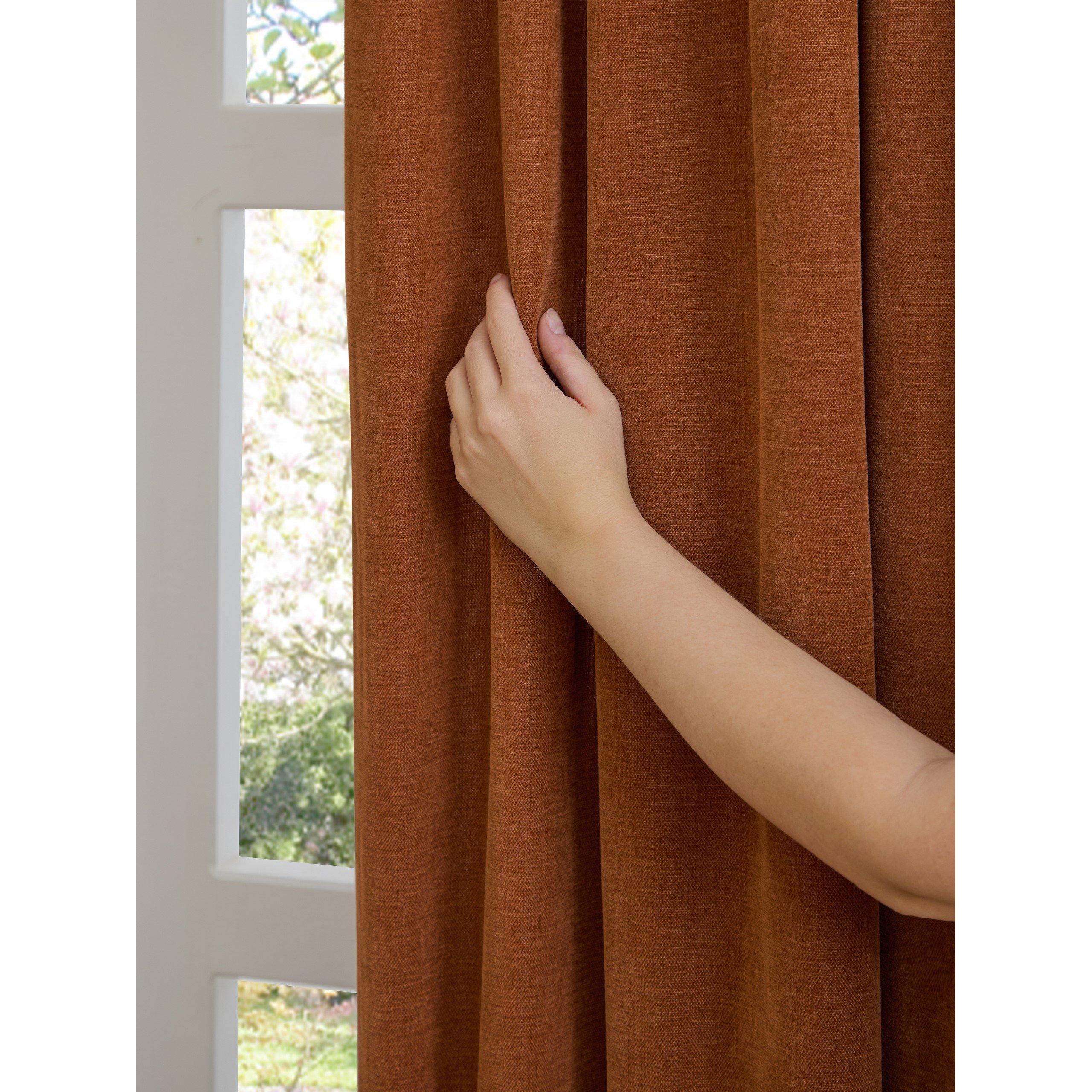 Rust - Furn - Soft Chenille Blackout Eyelet Curtains - 6