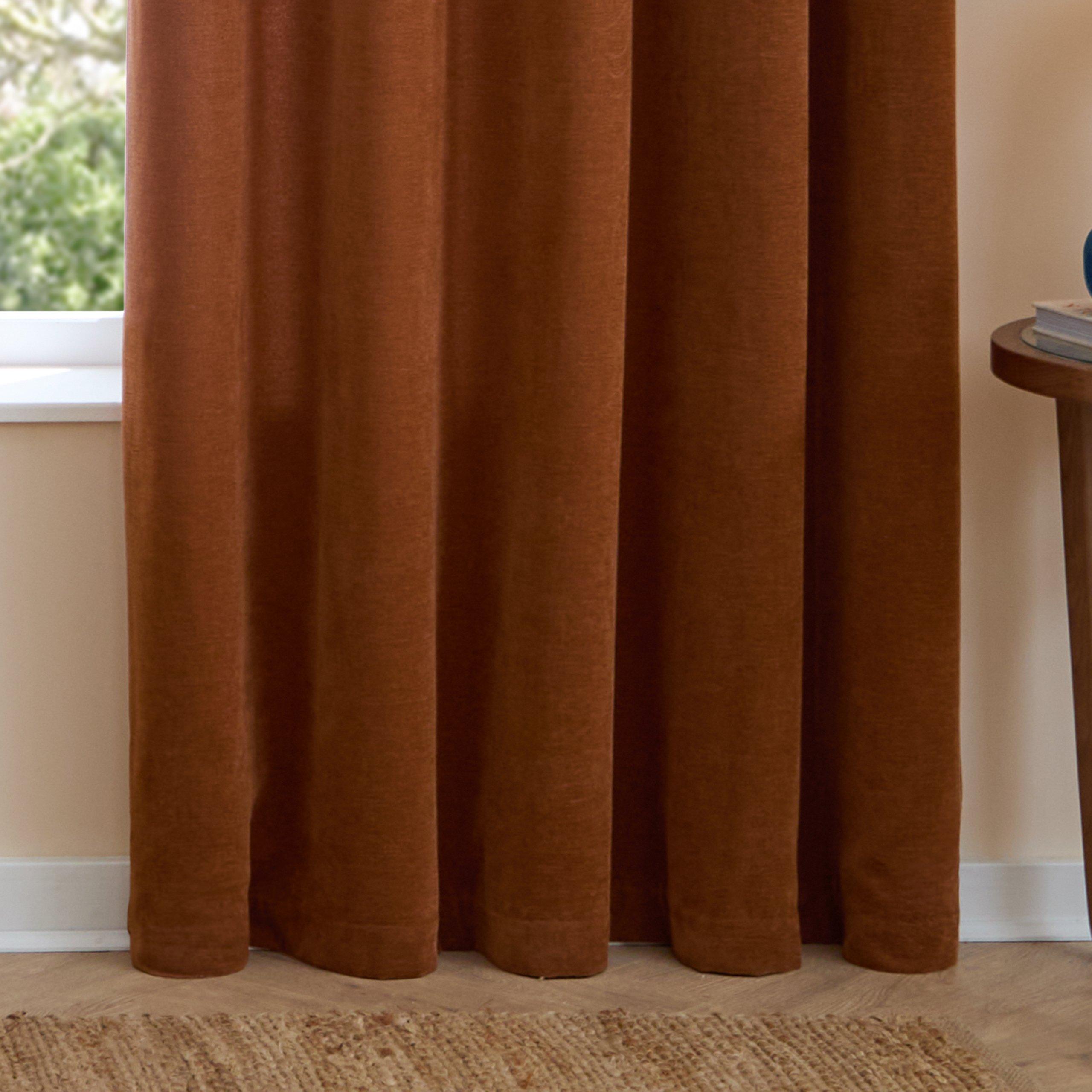 Rust - Furn - Soft Chenille Blackout Eyelet Curtains - 7