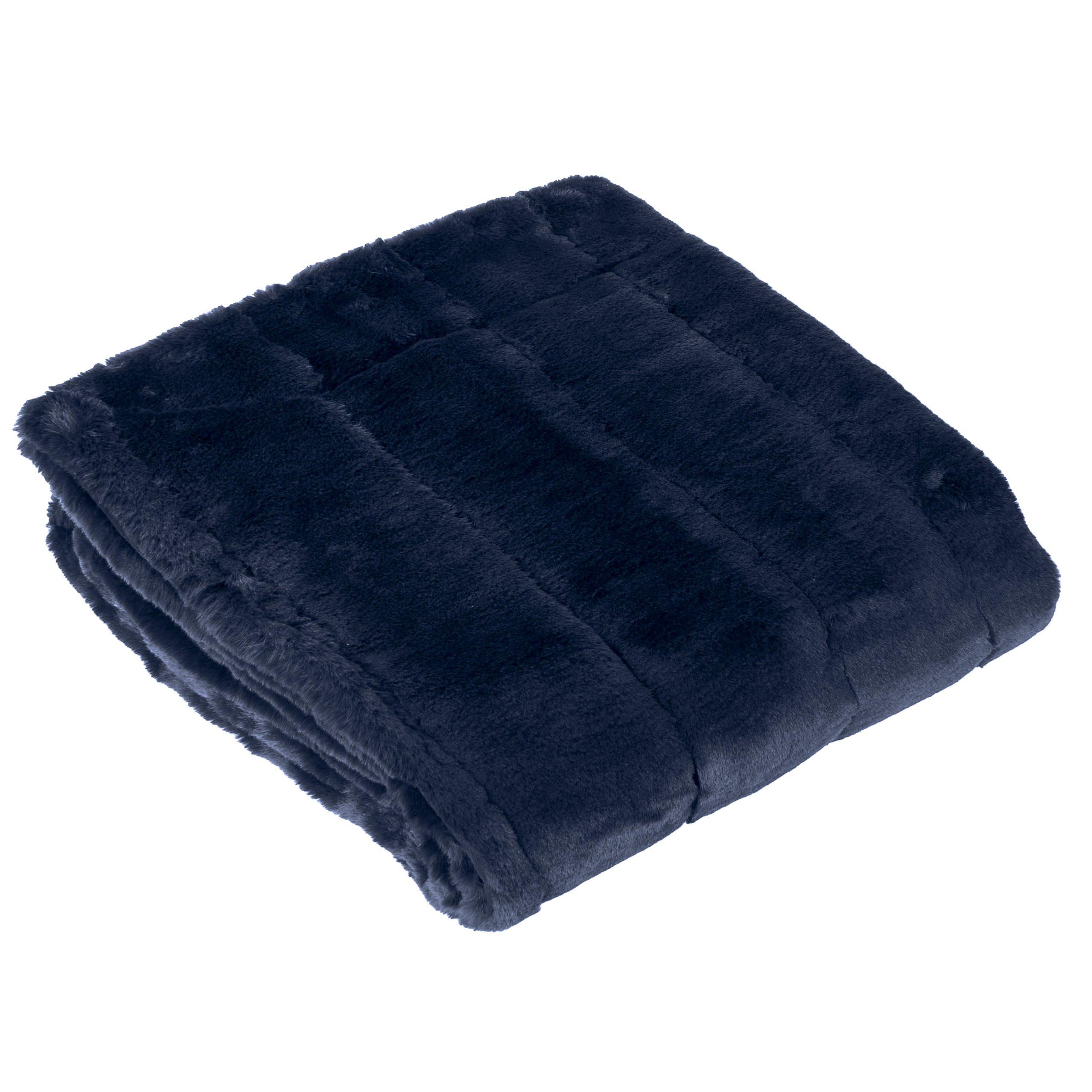Navy - Paoletti - Empress Faux Fur Throw - 1