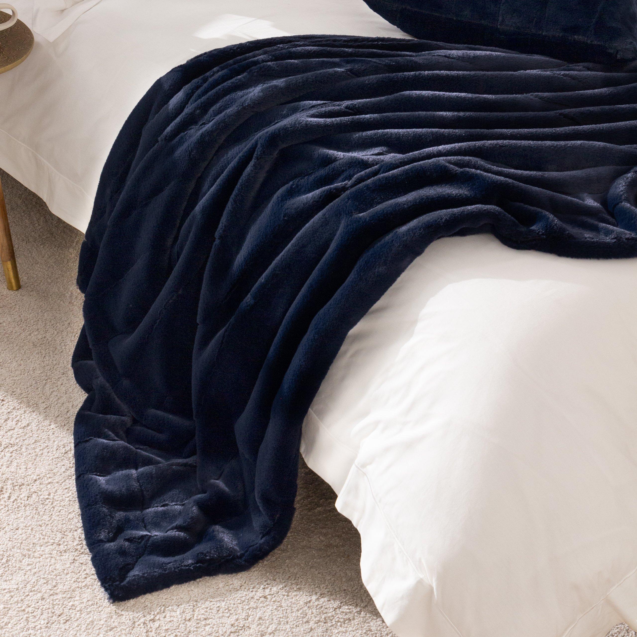 Navy - Paoletti - Empress Faux Fur Throw - 2