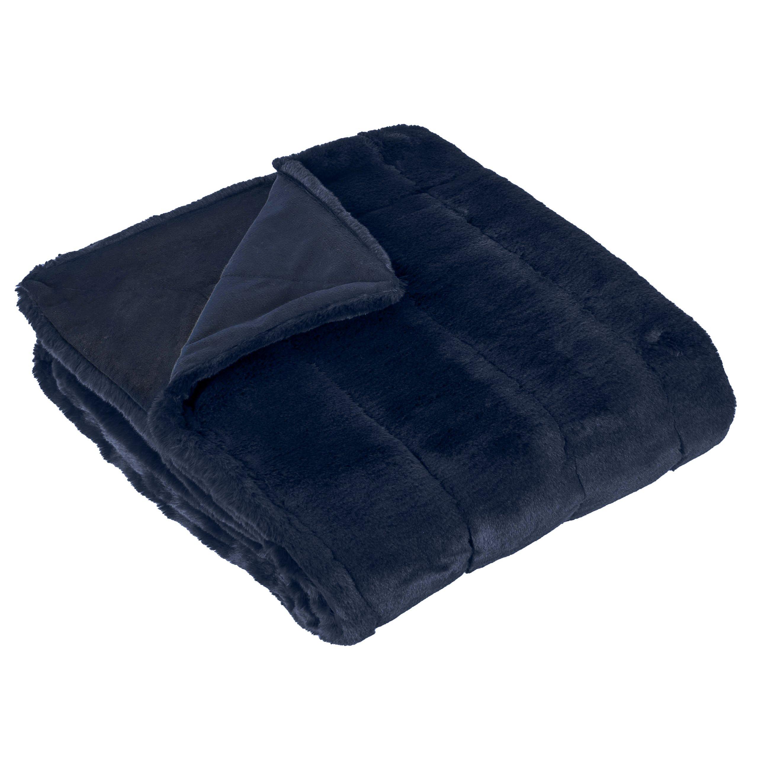 Navy - Paoletti - Empress Faux Fur Throw - 4