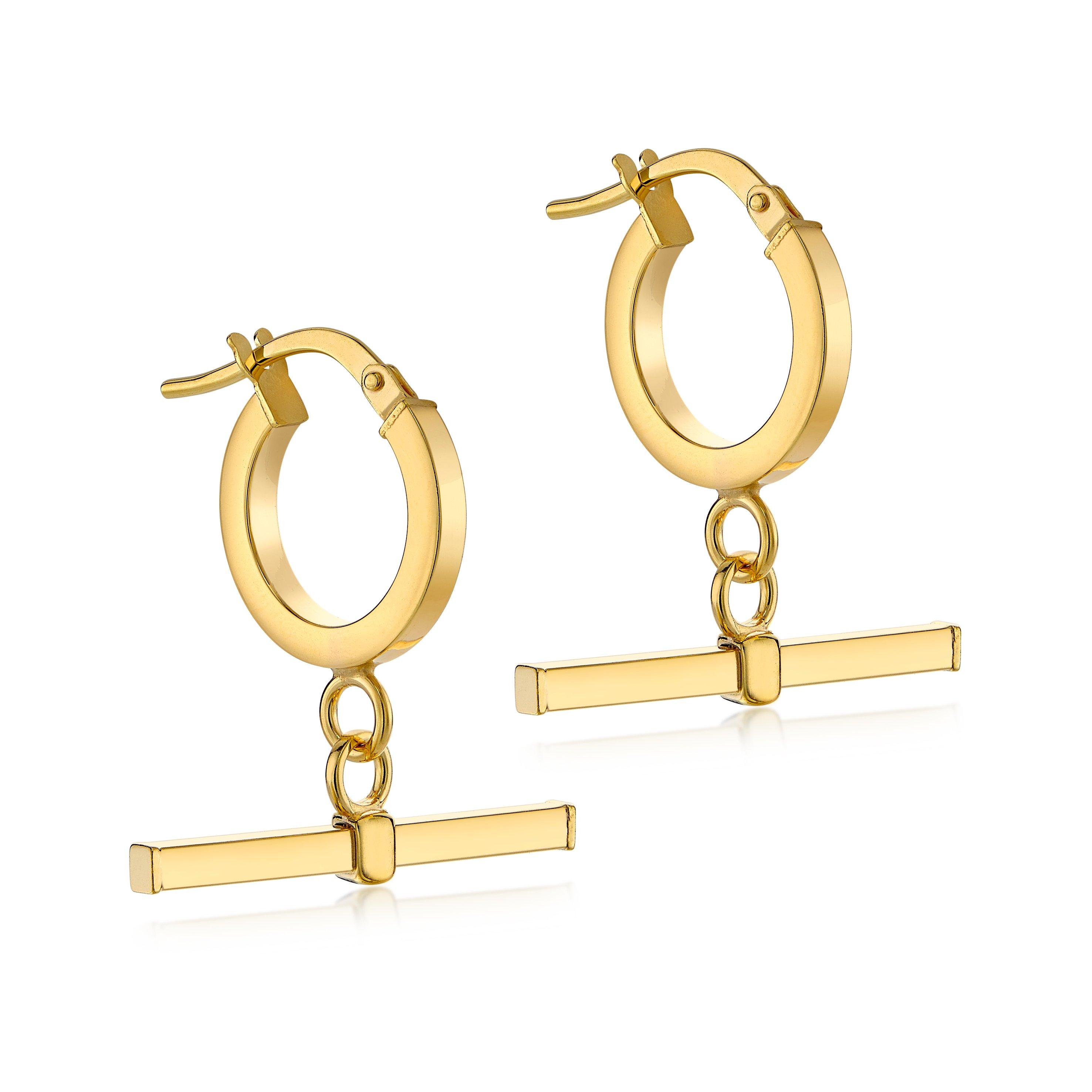 Yellow Gold - Be You - 9ct Gold Square T-Bar Hoop Earrings - 1