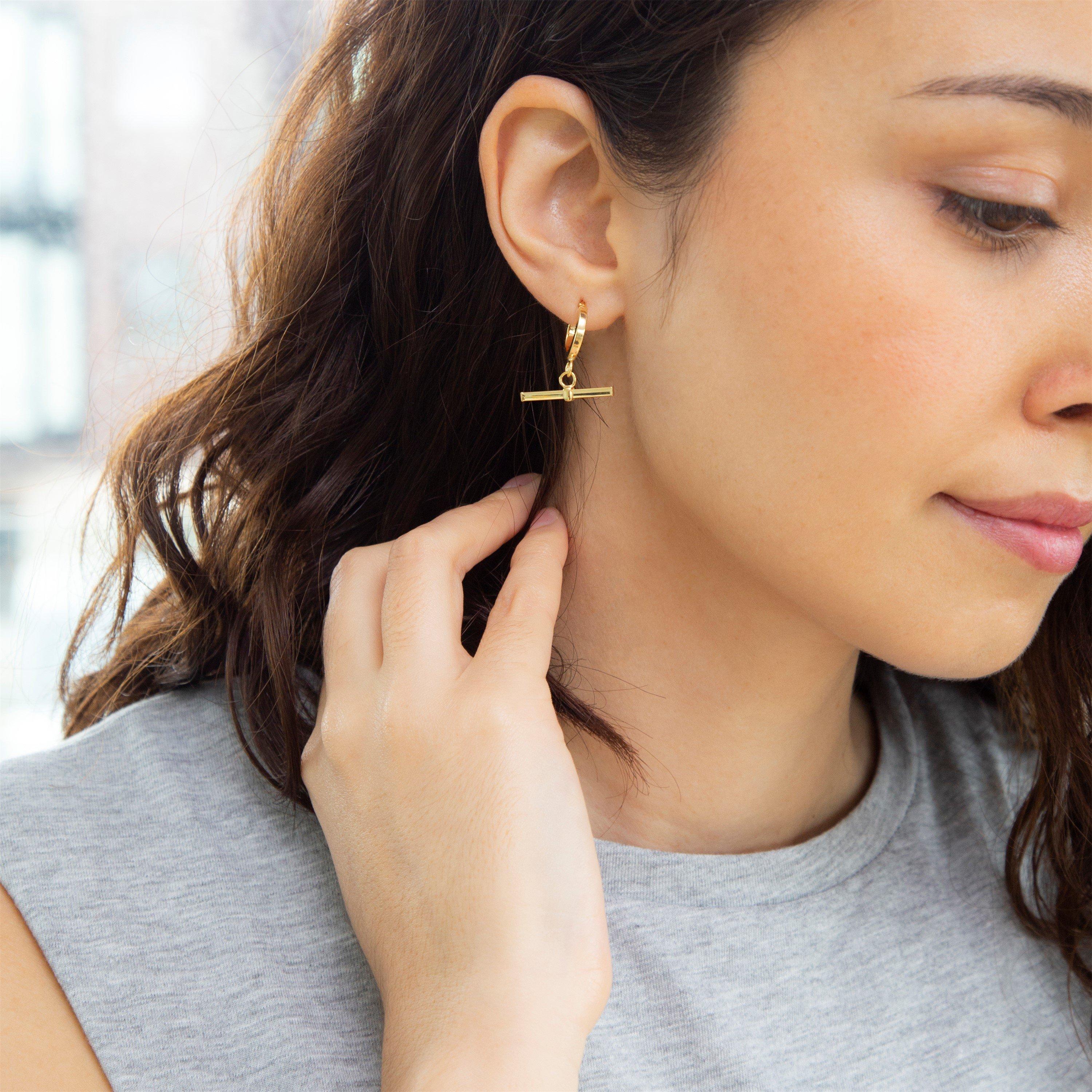 Yellow Gold - Be You - 9ct Gold Square T-Bar Hoop Earrings - 2