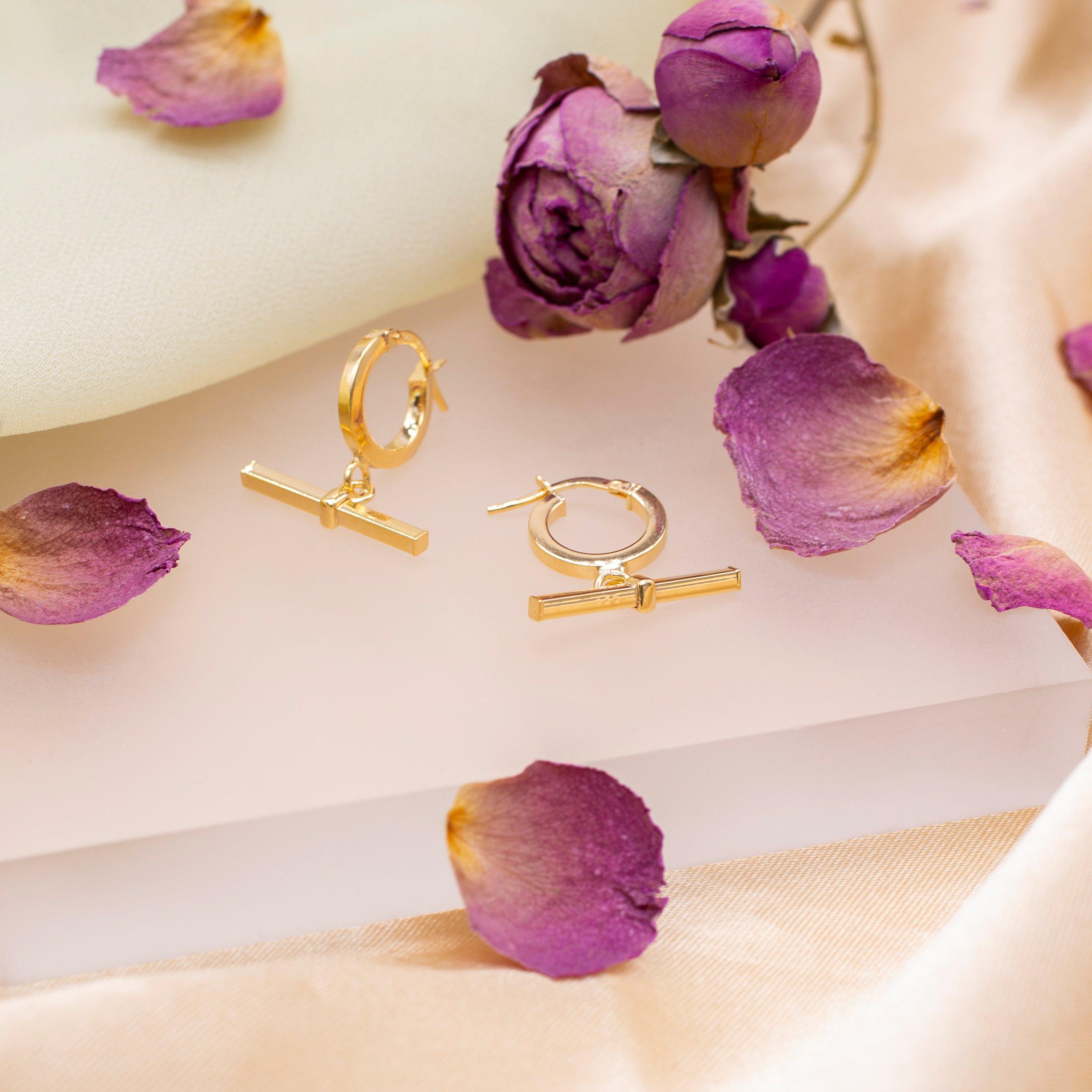 Yellow Gold - Be You - 9ct Gold Square T-Bar Hoop Earrings - 3