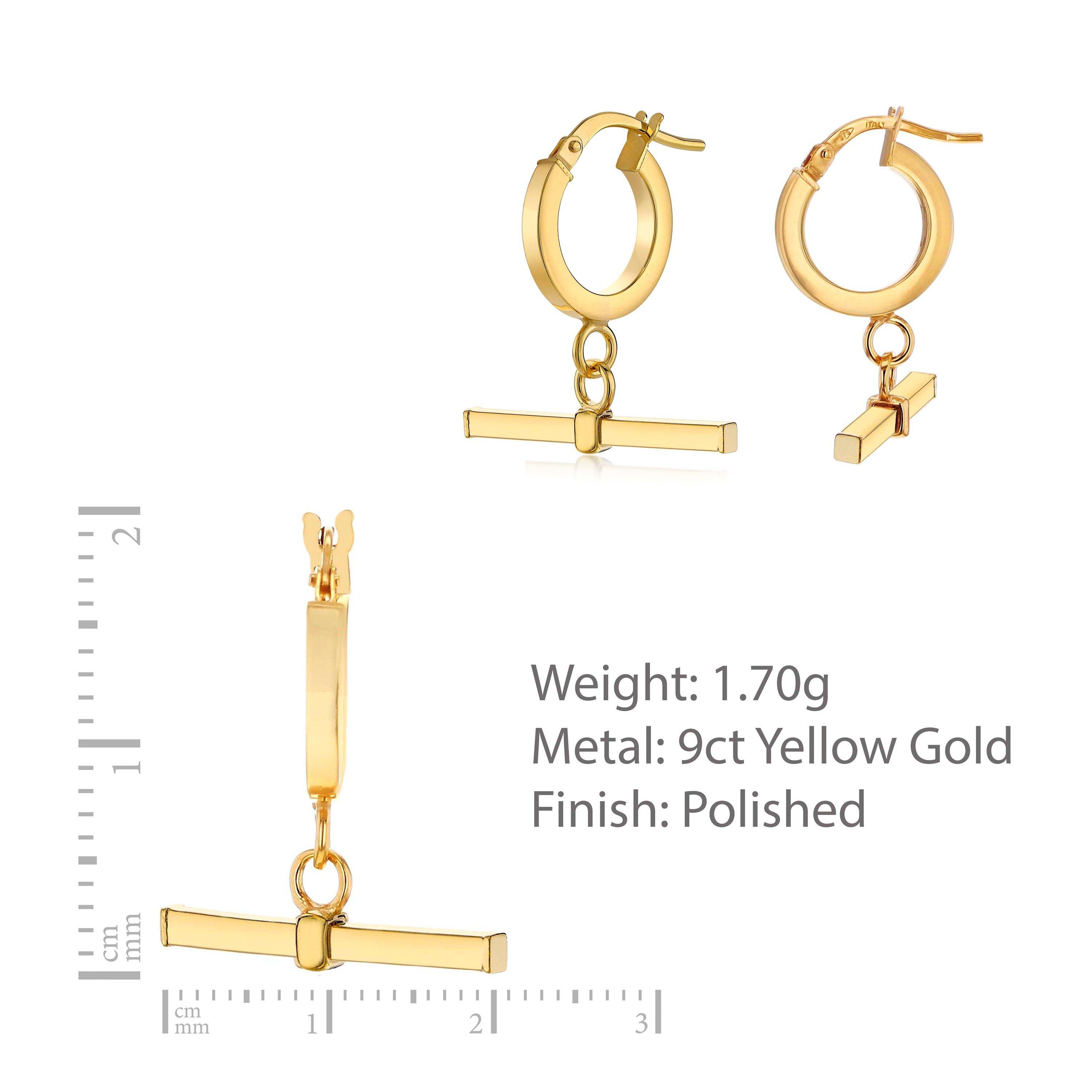 Yellow Gold - Be You - 9ct Gold Square T-Bar Hoop Earrings - 4