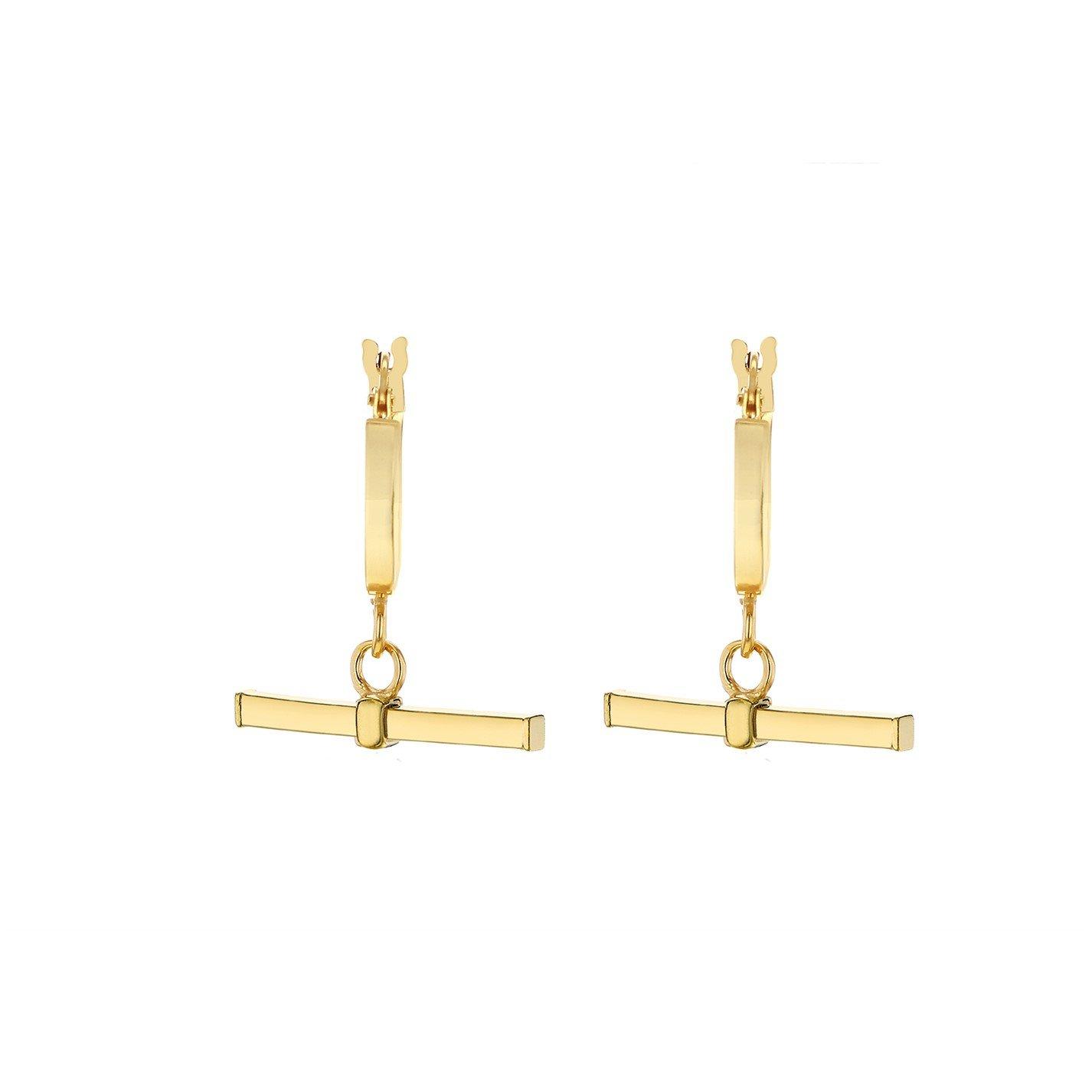 Yellow Gold - Be You - 9ct Gold Square T-Bar Hoop Earrings - 5