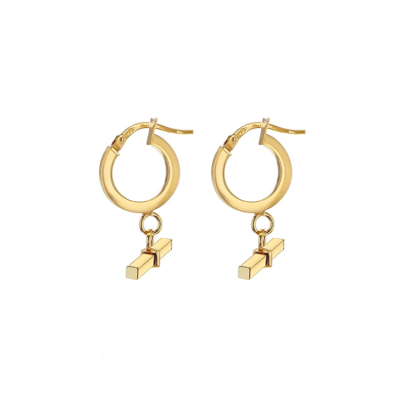 Yellow Gold - Be You - 9ct Gold Square T-Bar Hoop Earrings - 6