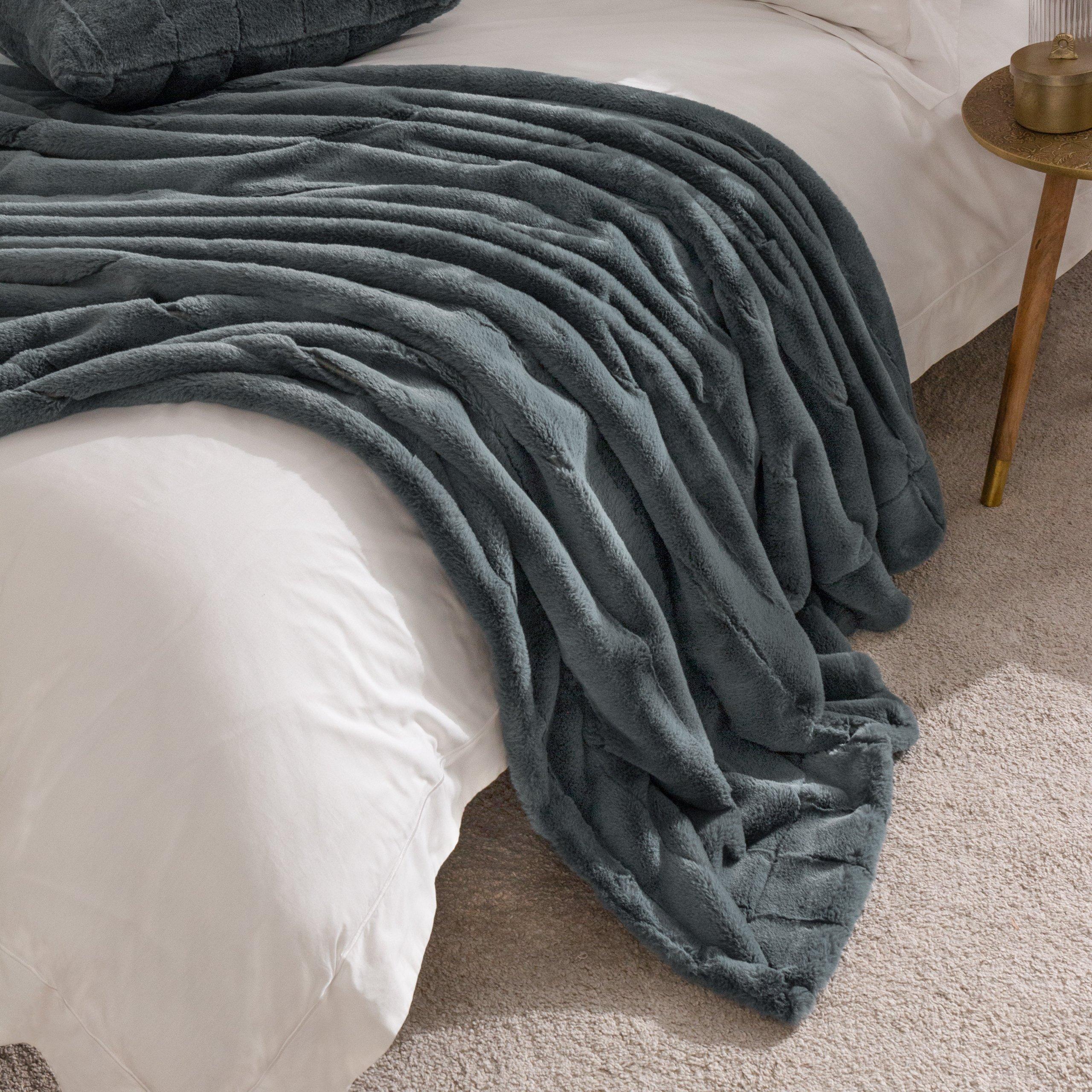 Charcoal - Paoletti - Empress Faux Fur Throw - 2