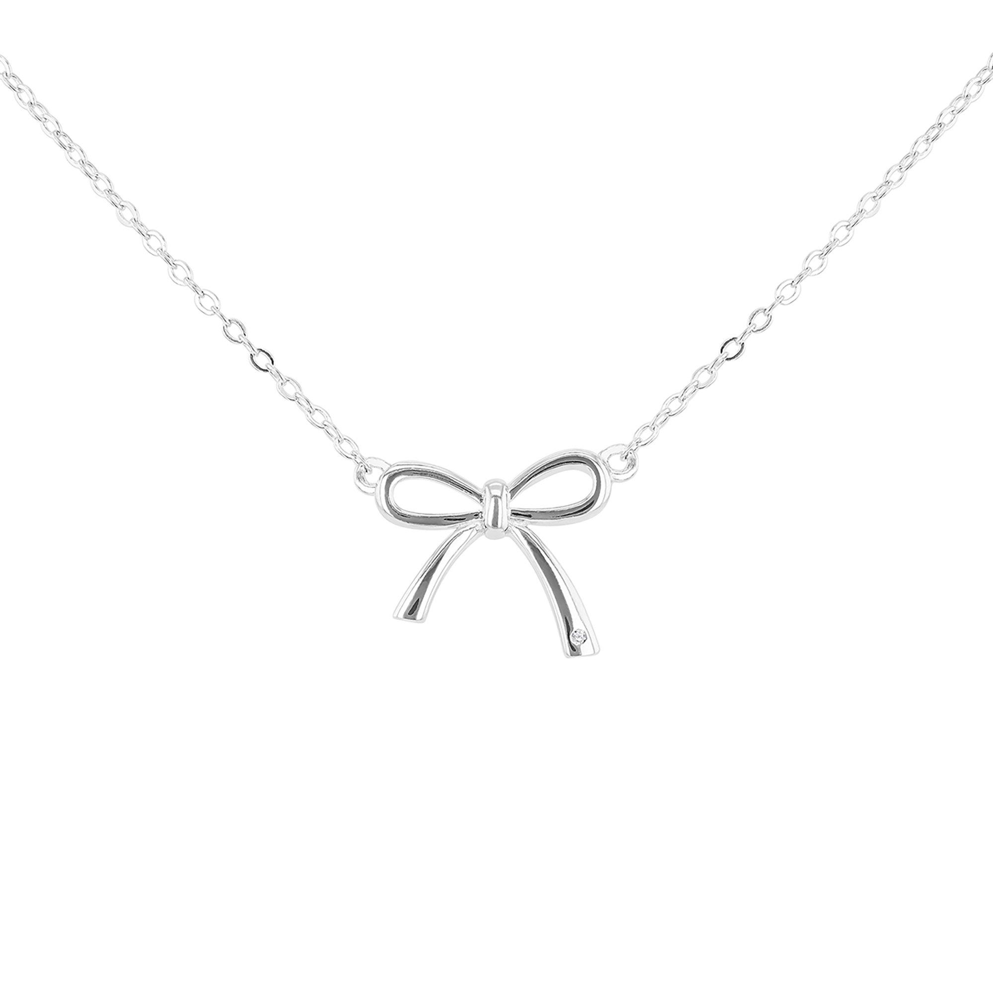 Sterling Silver - Be You - Sterling Silver Bow & Diamond Necklace - 1