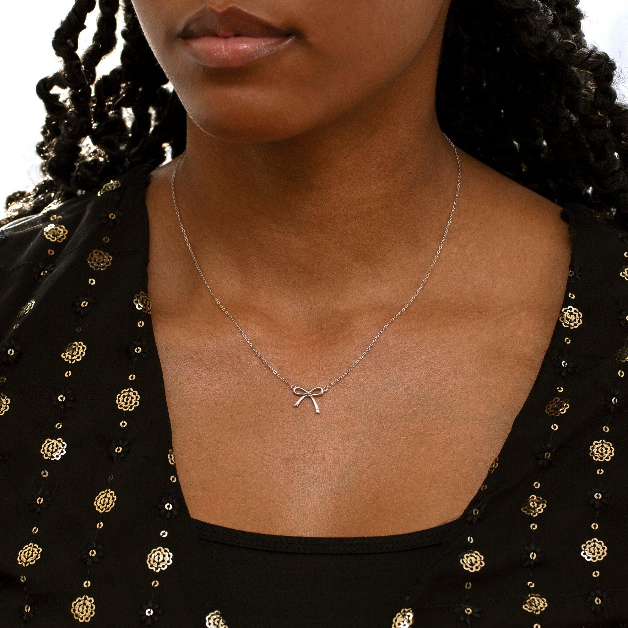 Sterling Silver - Be You - Sterling Silver Bow & Diamond Necklace - 2
