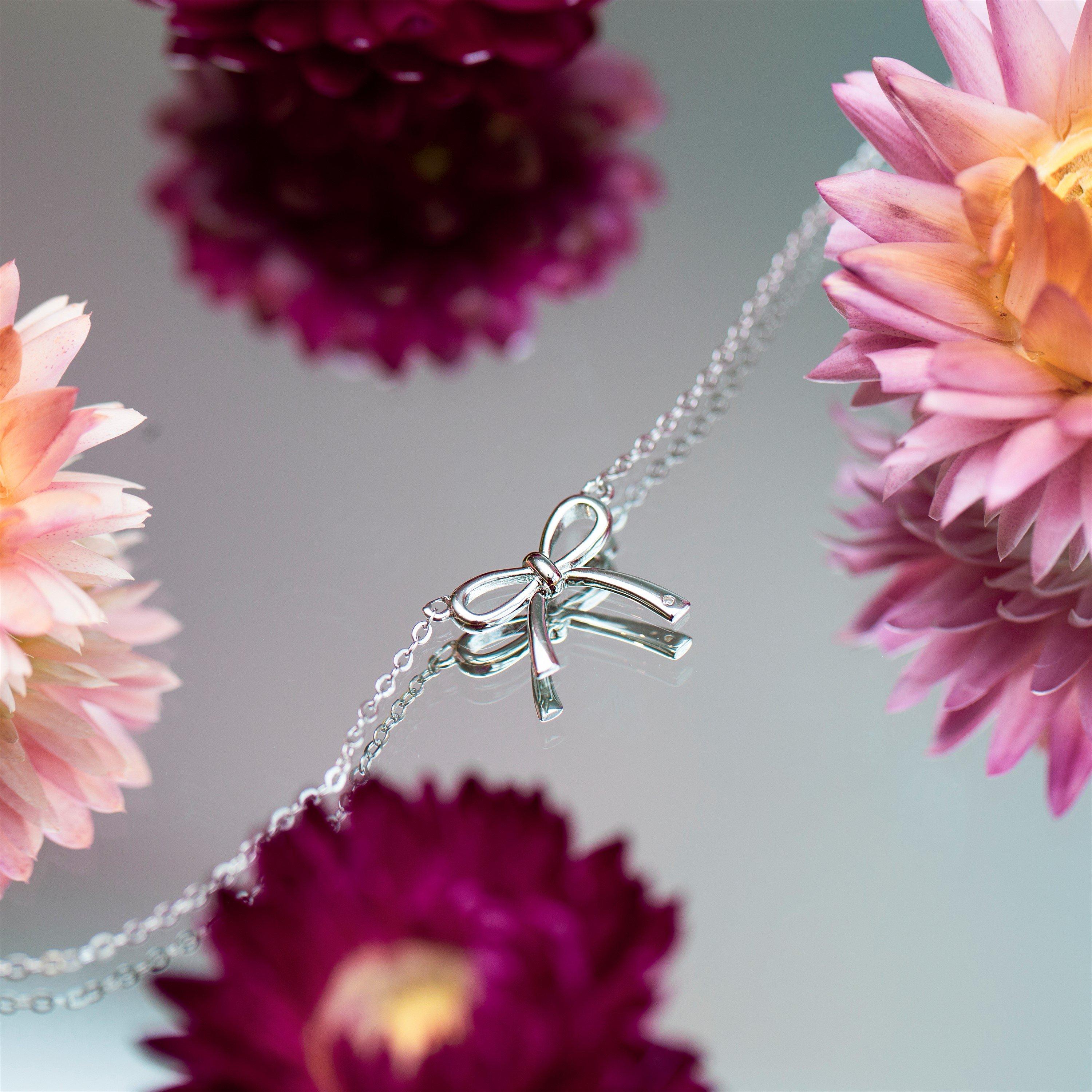 Sterling Silver - Be You - Sterling Silver Bow & Diamond Necklace - 3