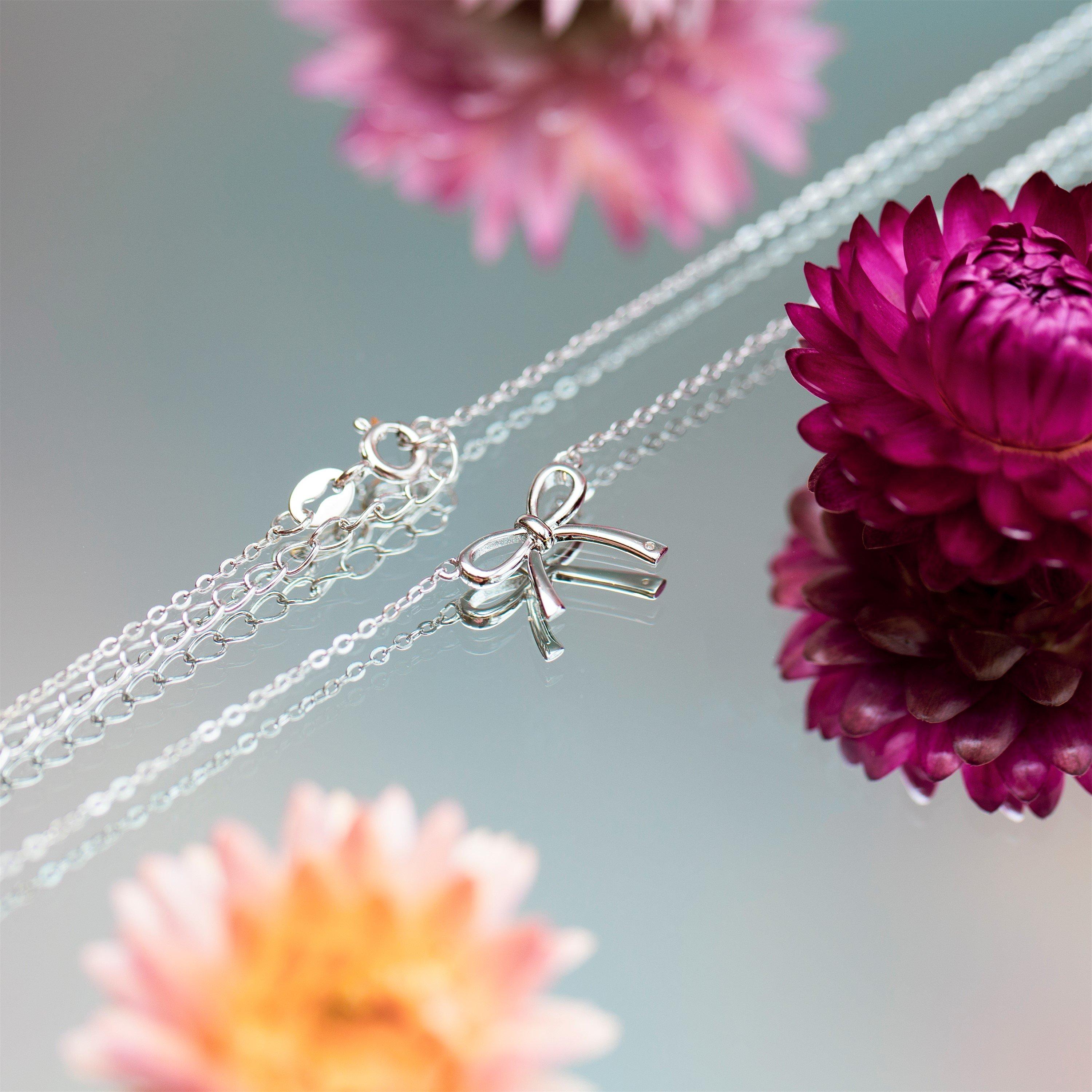 Sterling Silver - Be You - Sterling Silver Bow & Diamond Necklace - 4