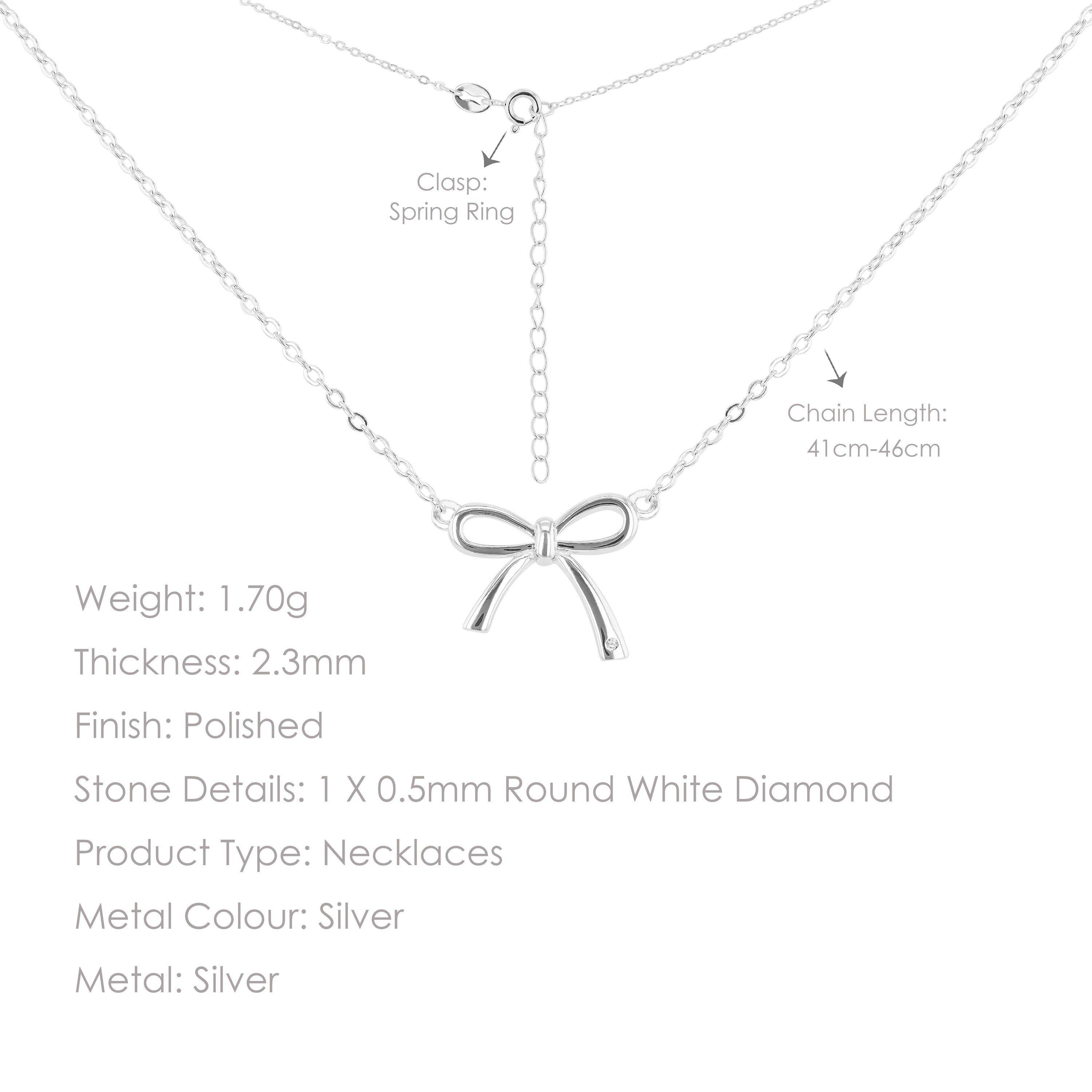 Sterling Silver - Be You - Sterling Silver Bow & Diamond Necklace - 5